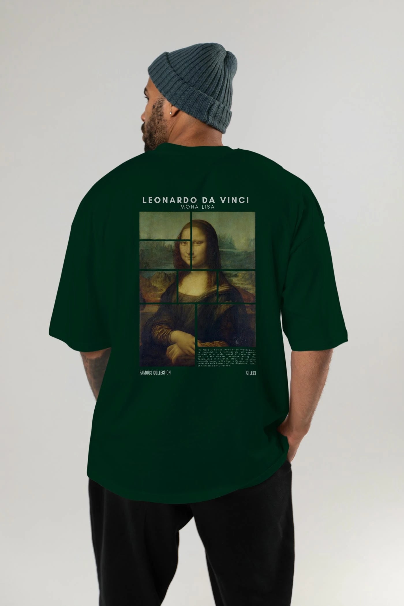Leonardo Da Vinci Mona Lisa Arka Baskılı Oversize t-shirt Erkek Kadın Bisiklet Yaka Pamuk tişort