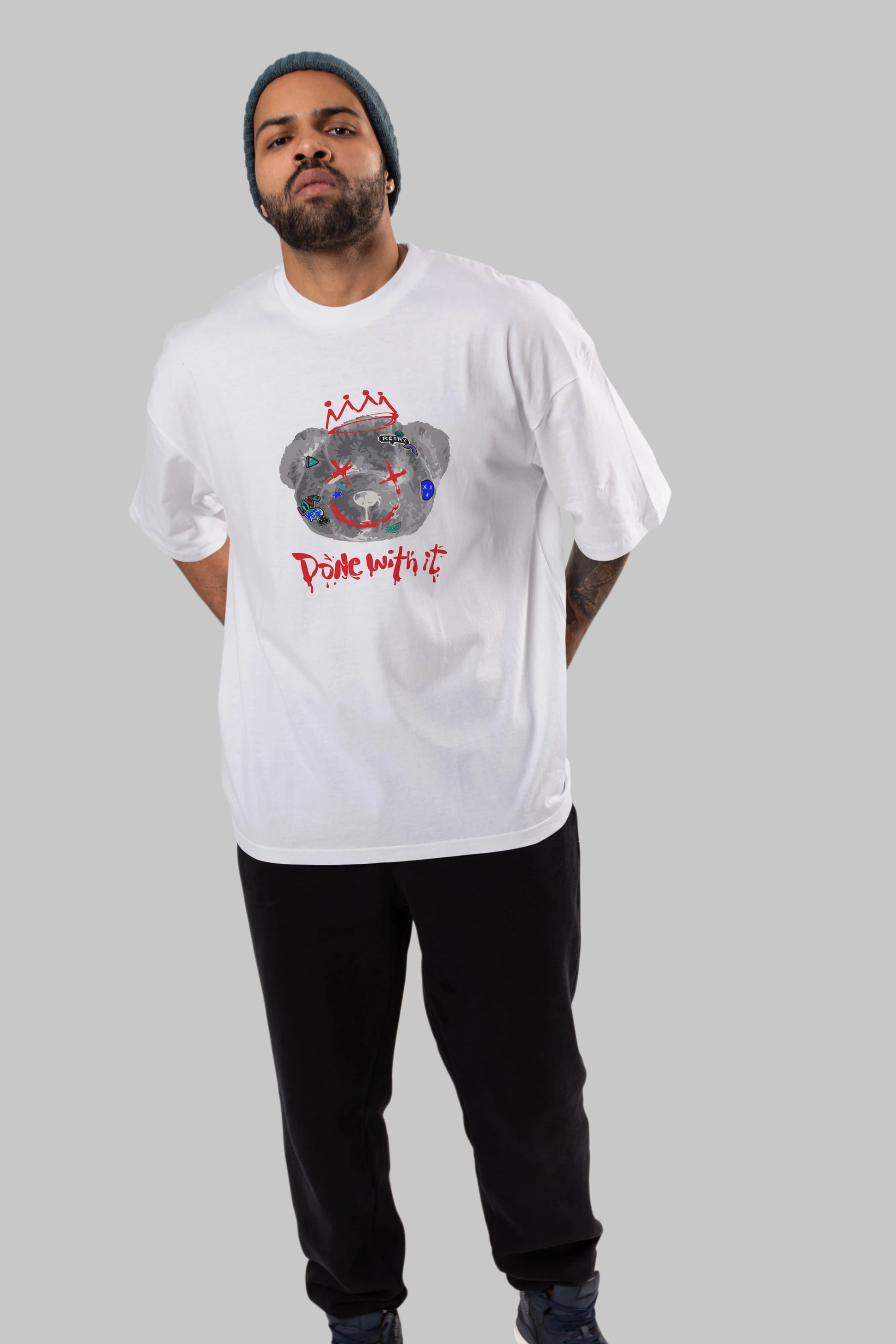 Done With it Bear Ön Baskılı Oversize t-shirt Erkek Kadın Unisex