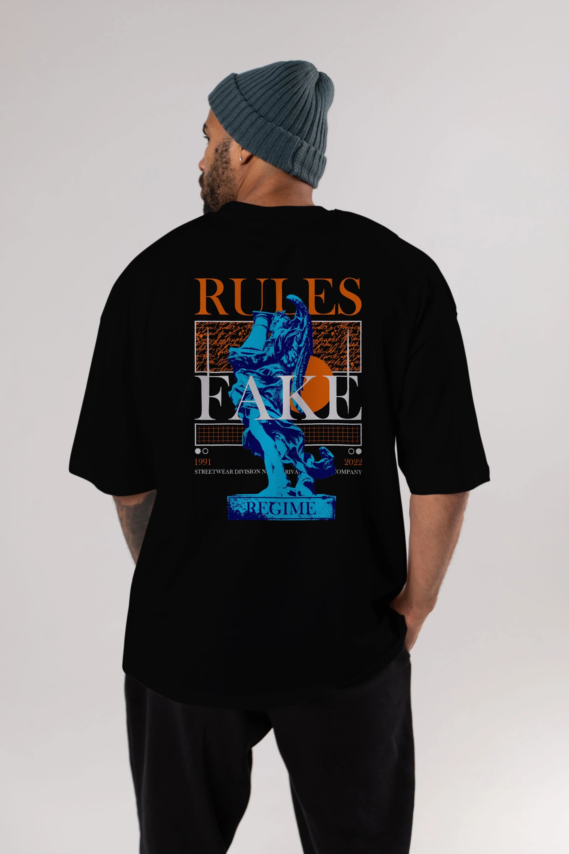 Rules Fake Arka Baskılı Oversize t-shirt Erkek Kadın Unisex