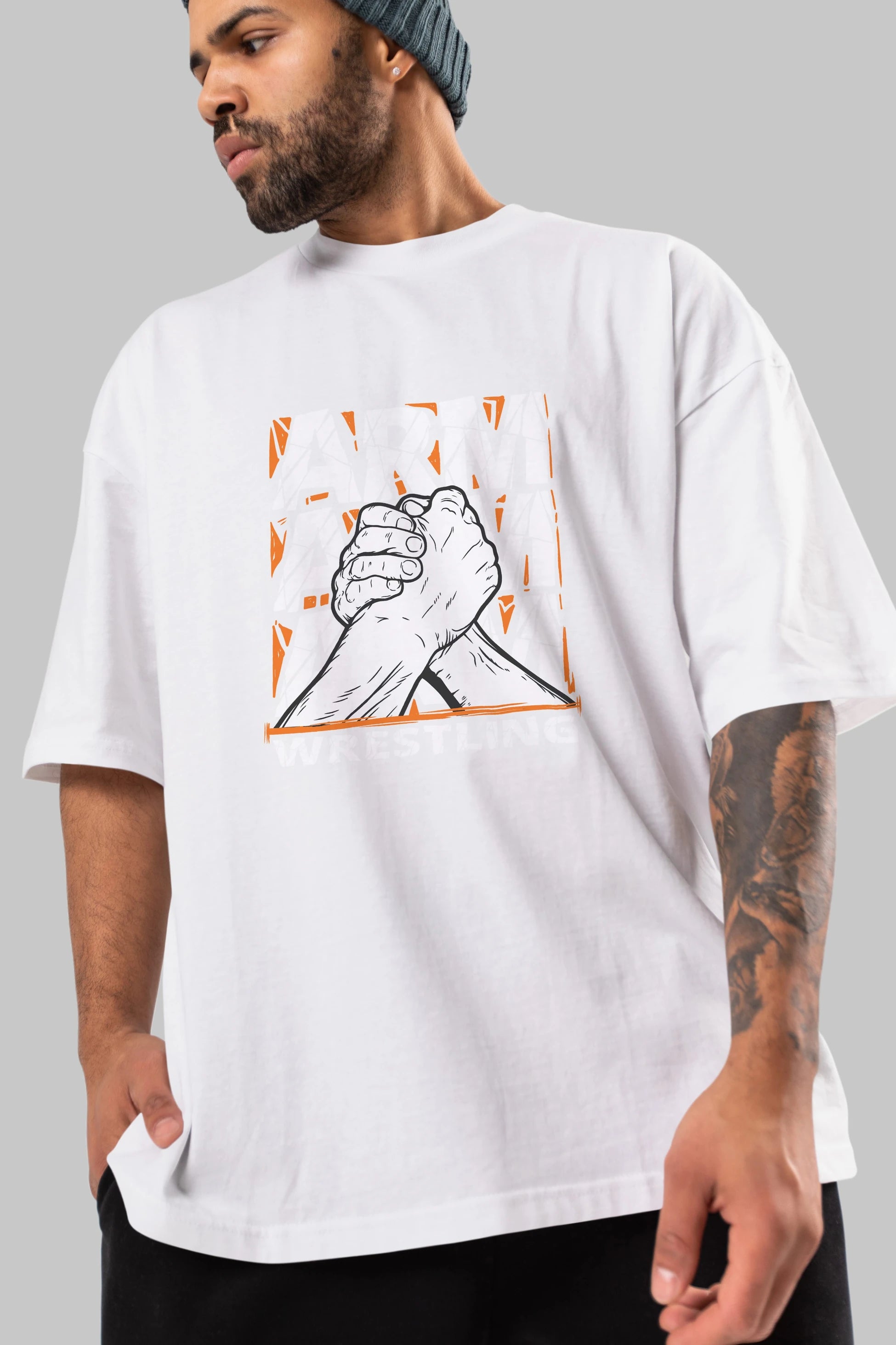 Arm Wrestling Ön Baskılı Oversize t-shirt Erkek Kadın Unisex