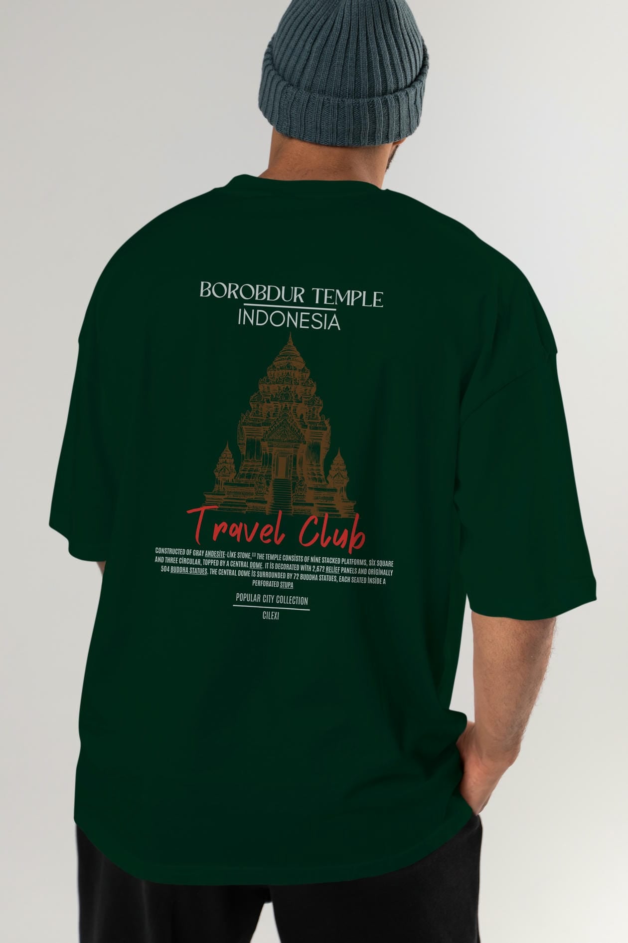 Borobdur Temple İndonesia Arka Baskılı Oversize t-shirt Erkek Kadın Pamuk Bisiklet Yaka tişort