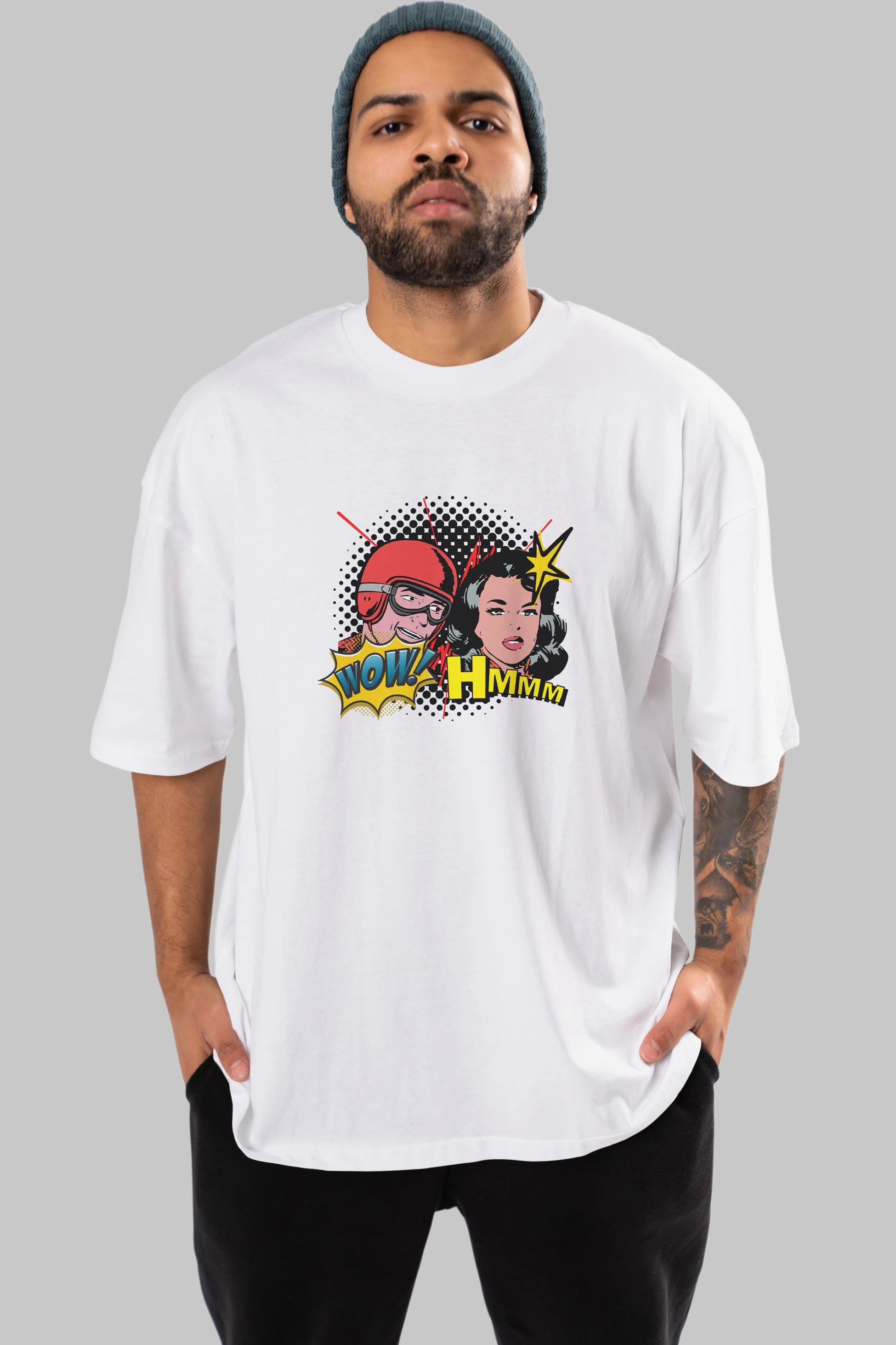 Comic Wow Yazılı Ön Baskılı Oversize t-shirt Erkek Kadın Unisex