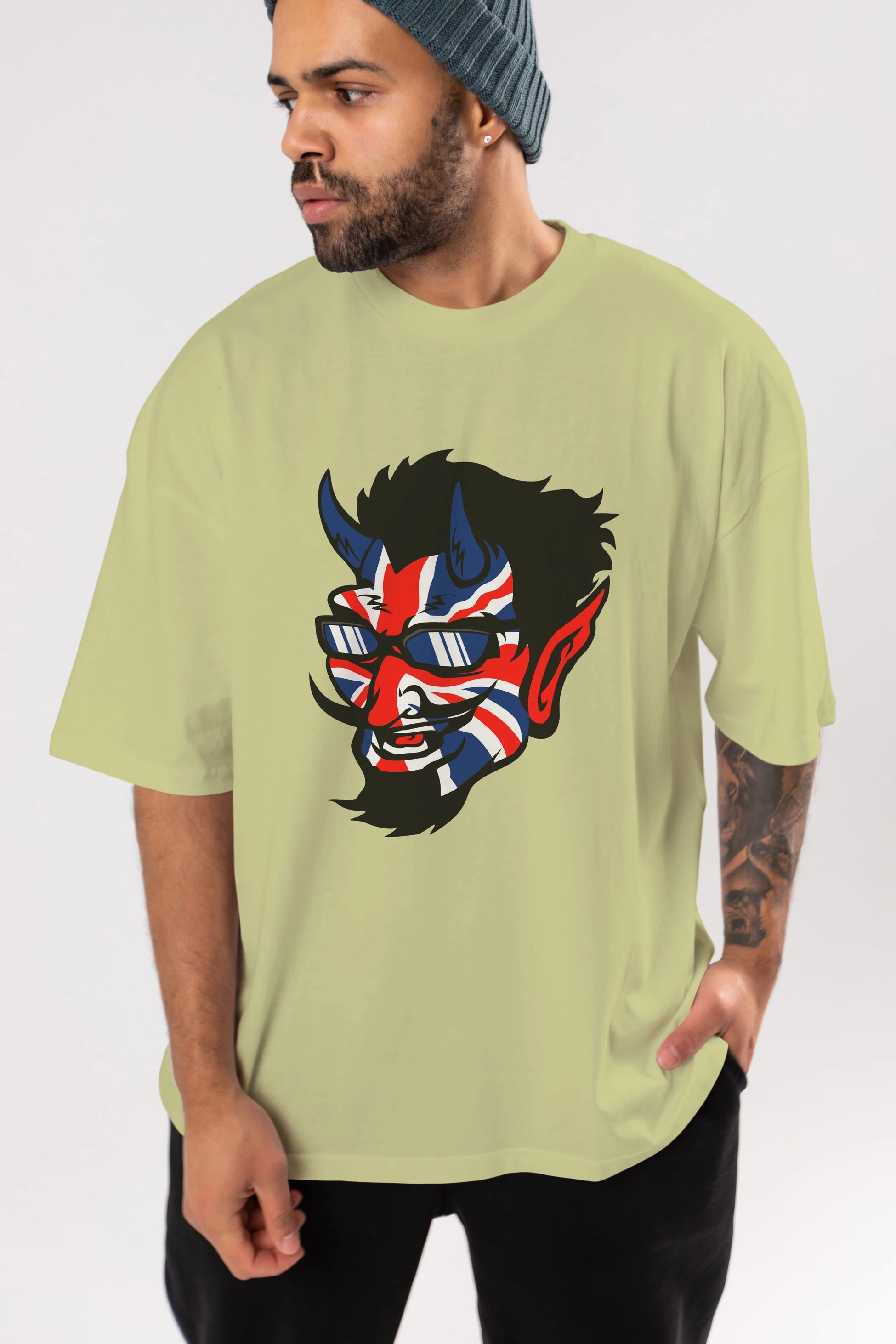 UK Devil Ön Baskılı Oversize t-shirt Erkek Kadın Unisex %100 Pamuk tişort