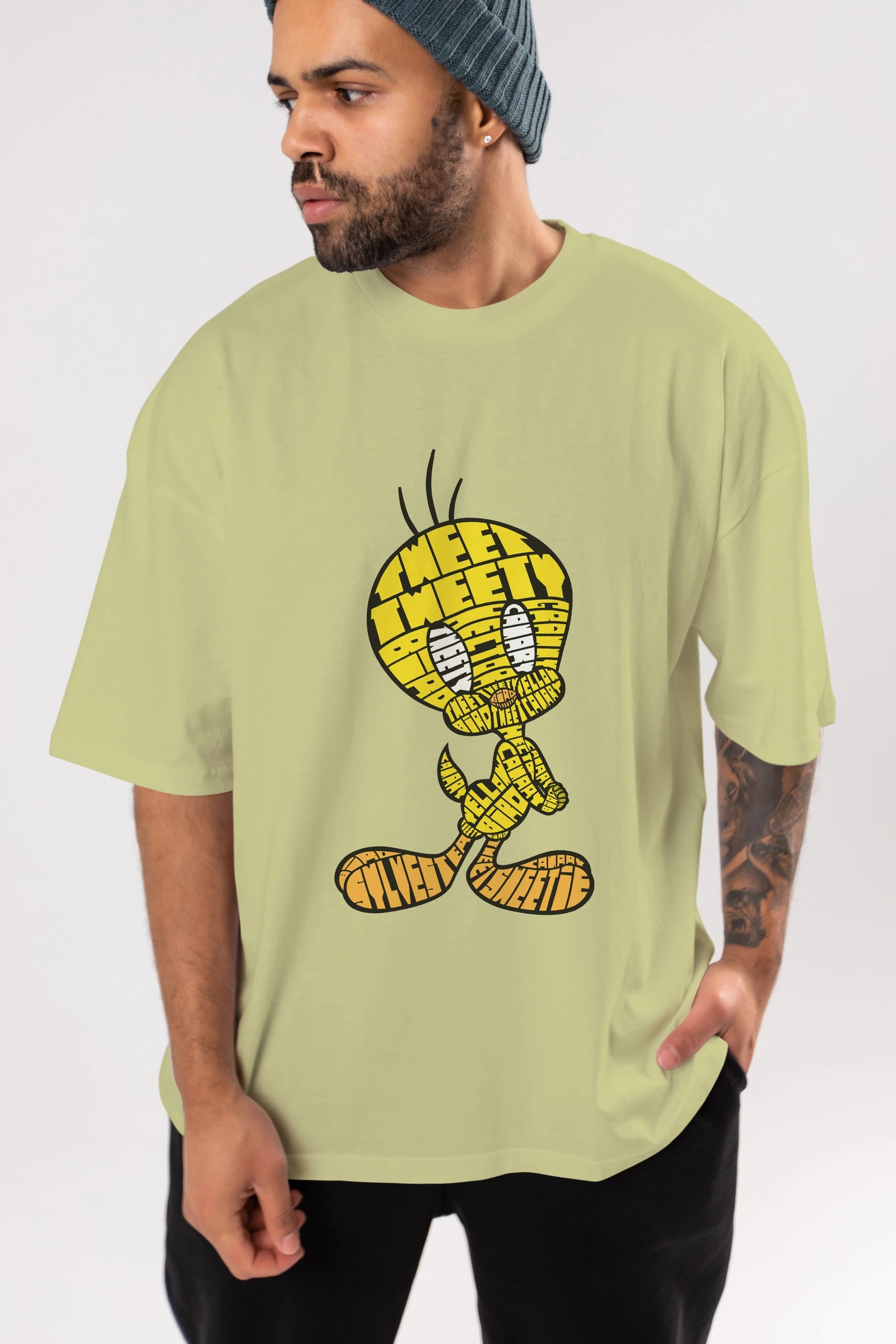 Tweety Ön Baskılı Oversize t-shirt %100 pamuk Erkek Kadın Unisex