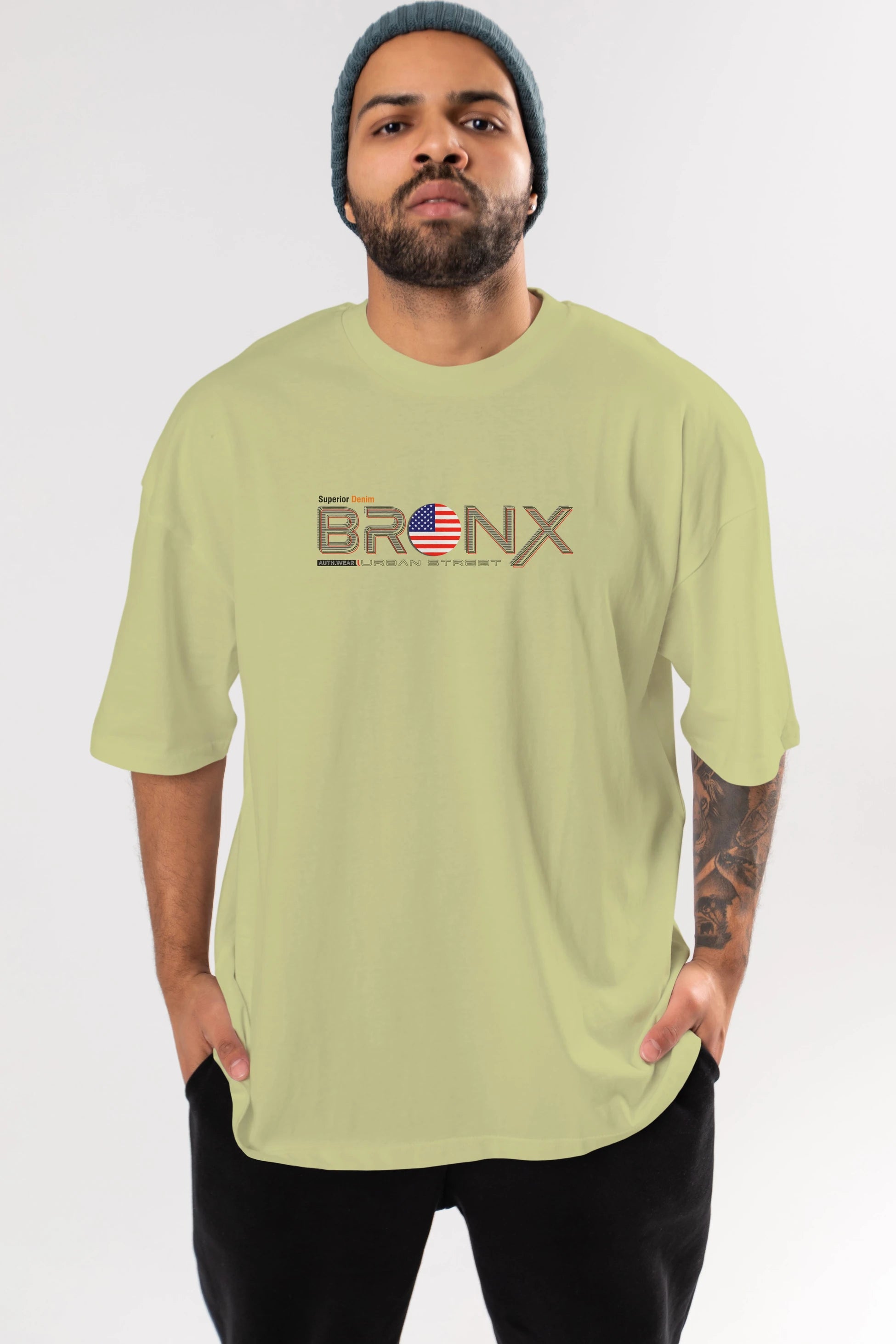 Bronx Ön Baskılı Oversize t-shirt Erkek Kadın Unisex