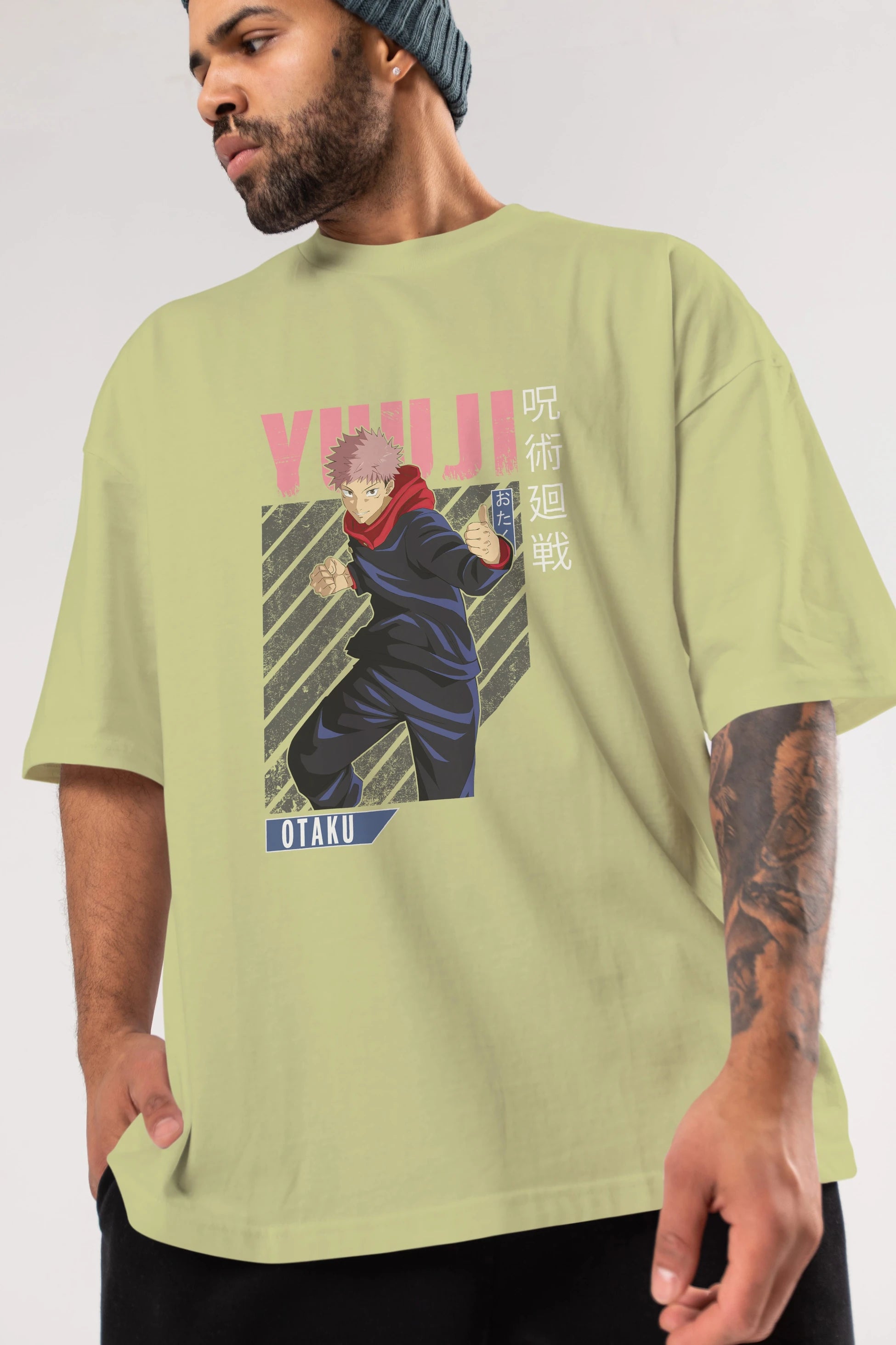 Yuuji Itadori Anime Ön Baskılı Oversize t-shirt %100 pamuk Erkek Kadın Unisex