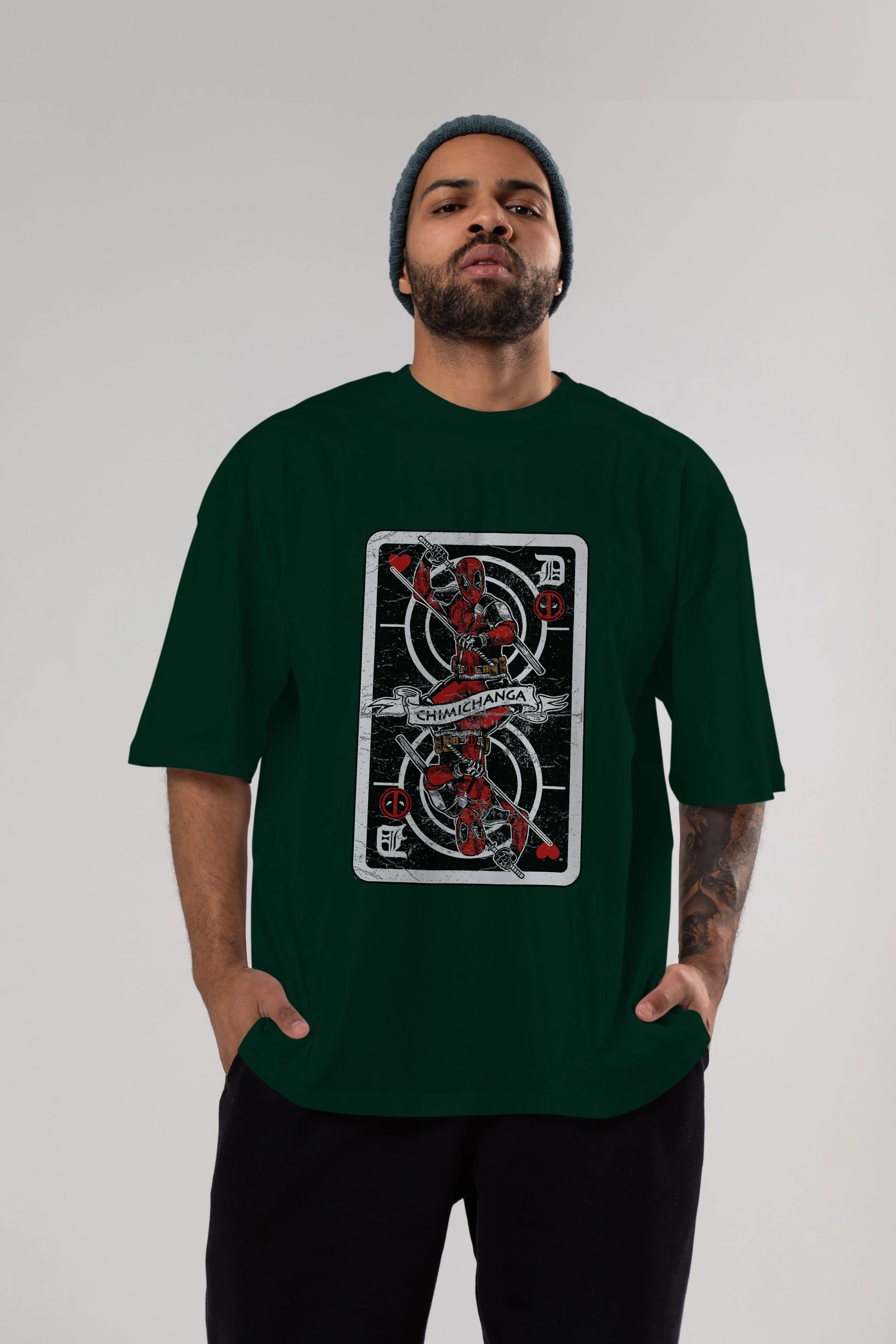 Deadpool Card Ön Baskılı Oversize t-shirt Erkek Kadın Unisex %100 Pamuk tişort