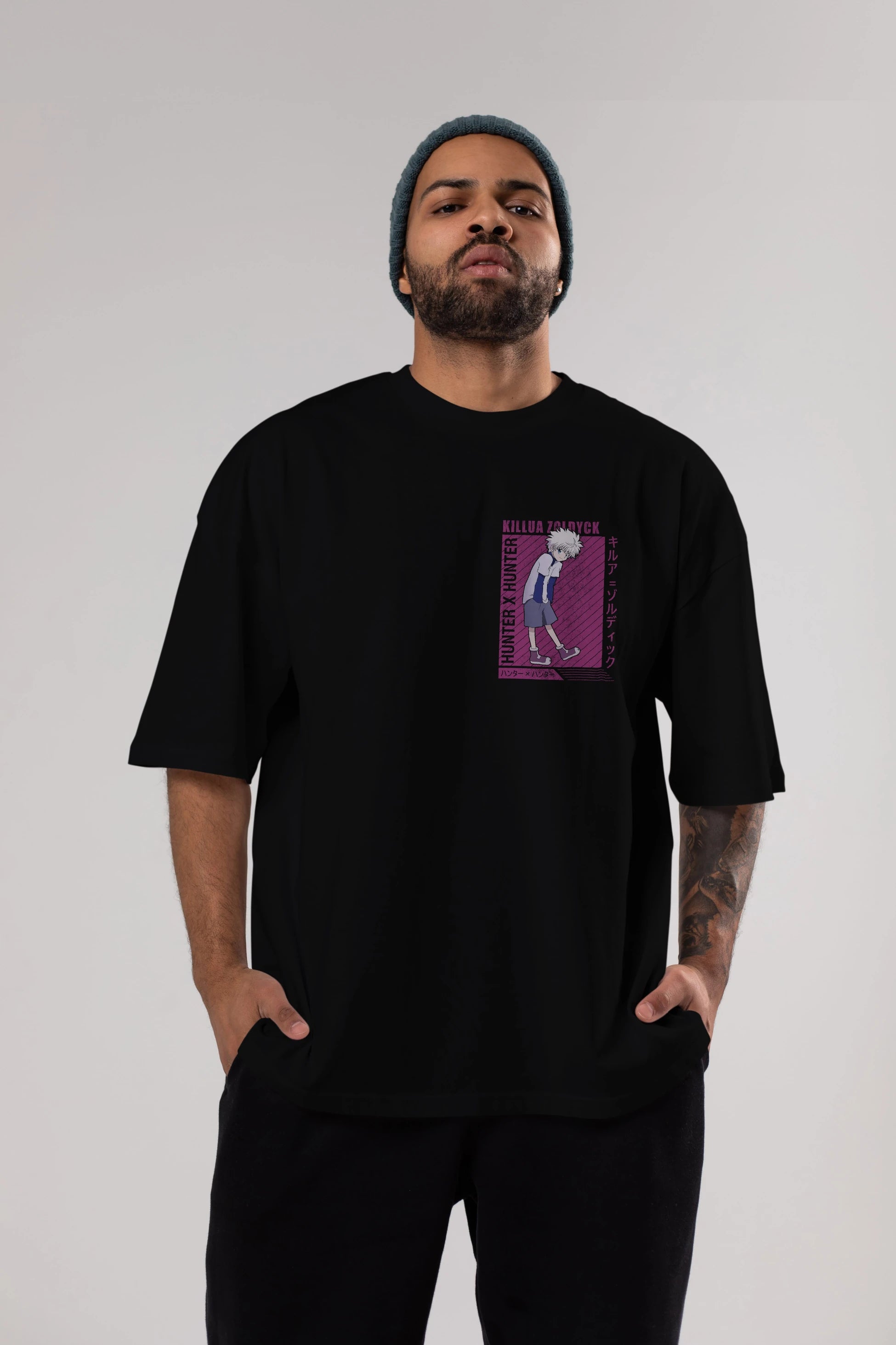 Killua Zoldyck 3 1 Ön Sol Baskılı Oversize t-shirt Erkek Kadın Unisex %100 Pamuk Bisiklet Yaka tişort