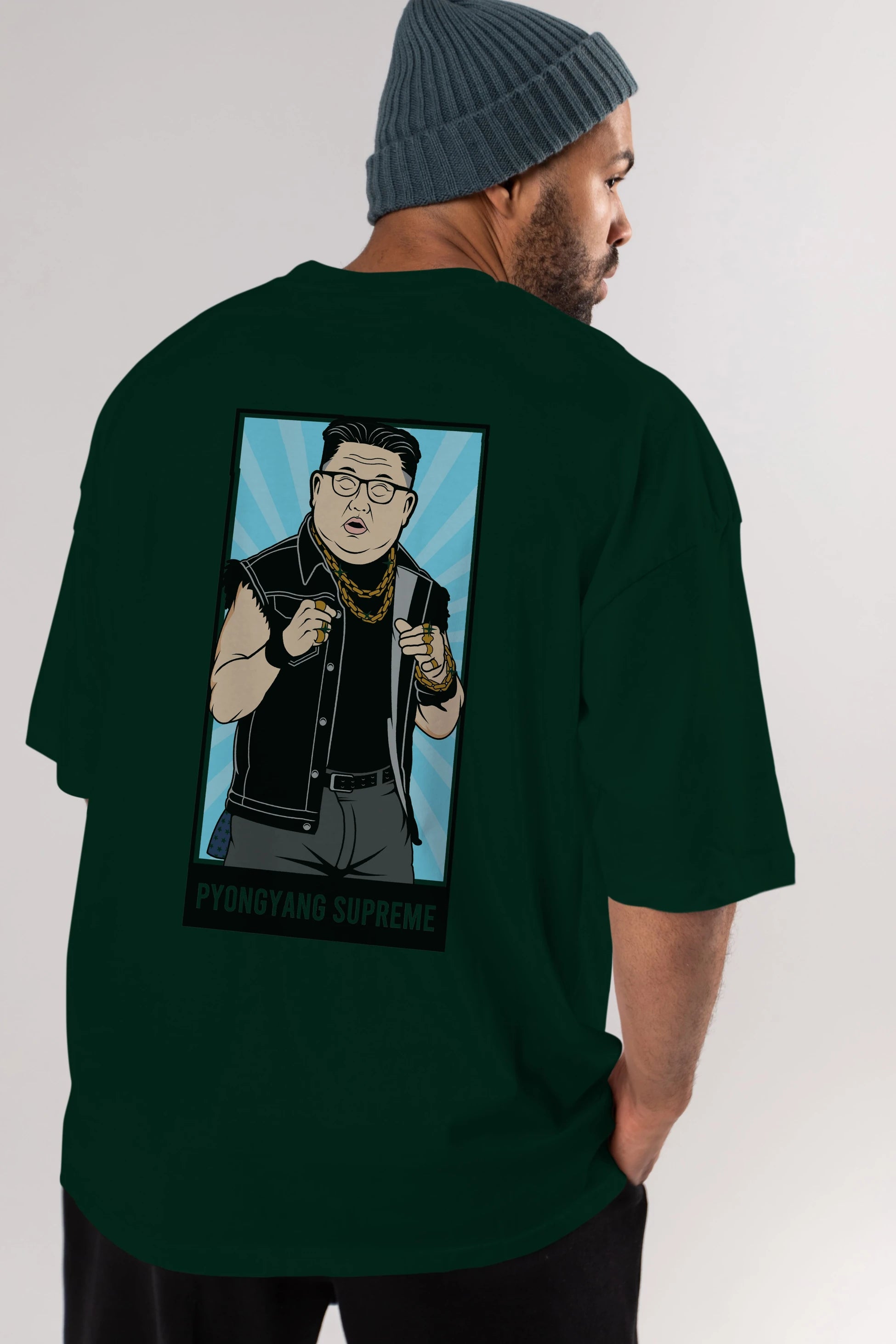 Kim Jong Un Pyongyang Supreme Arka Baskılı Oversize t-shirt Erkek Kadın Unisex %100 Pamuk tişort