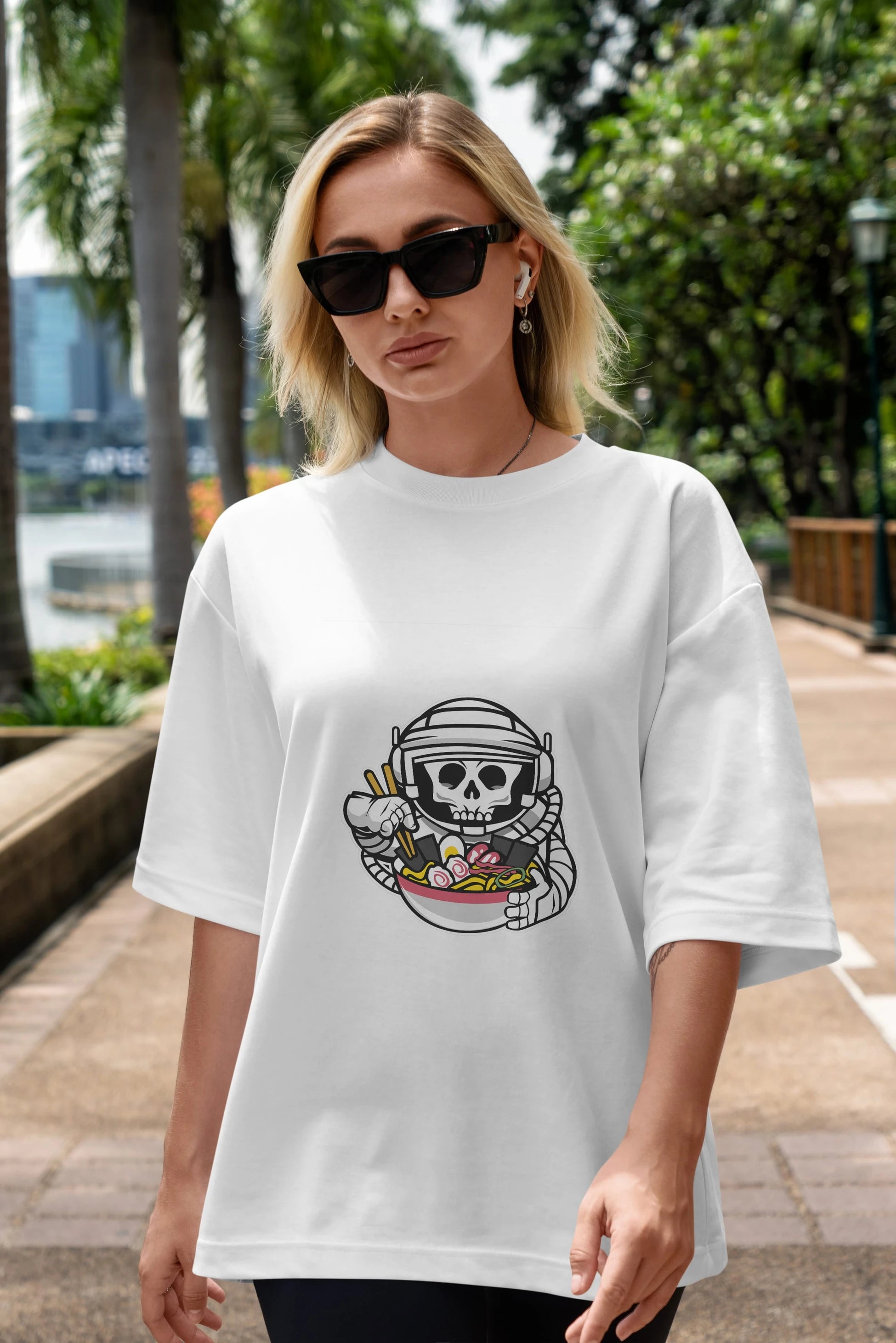 Astronaut Ramen Ön Baskılı Oversize t-shirt Erkek Kadın Unisex %100 Pamuk tişort