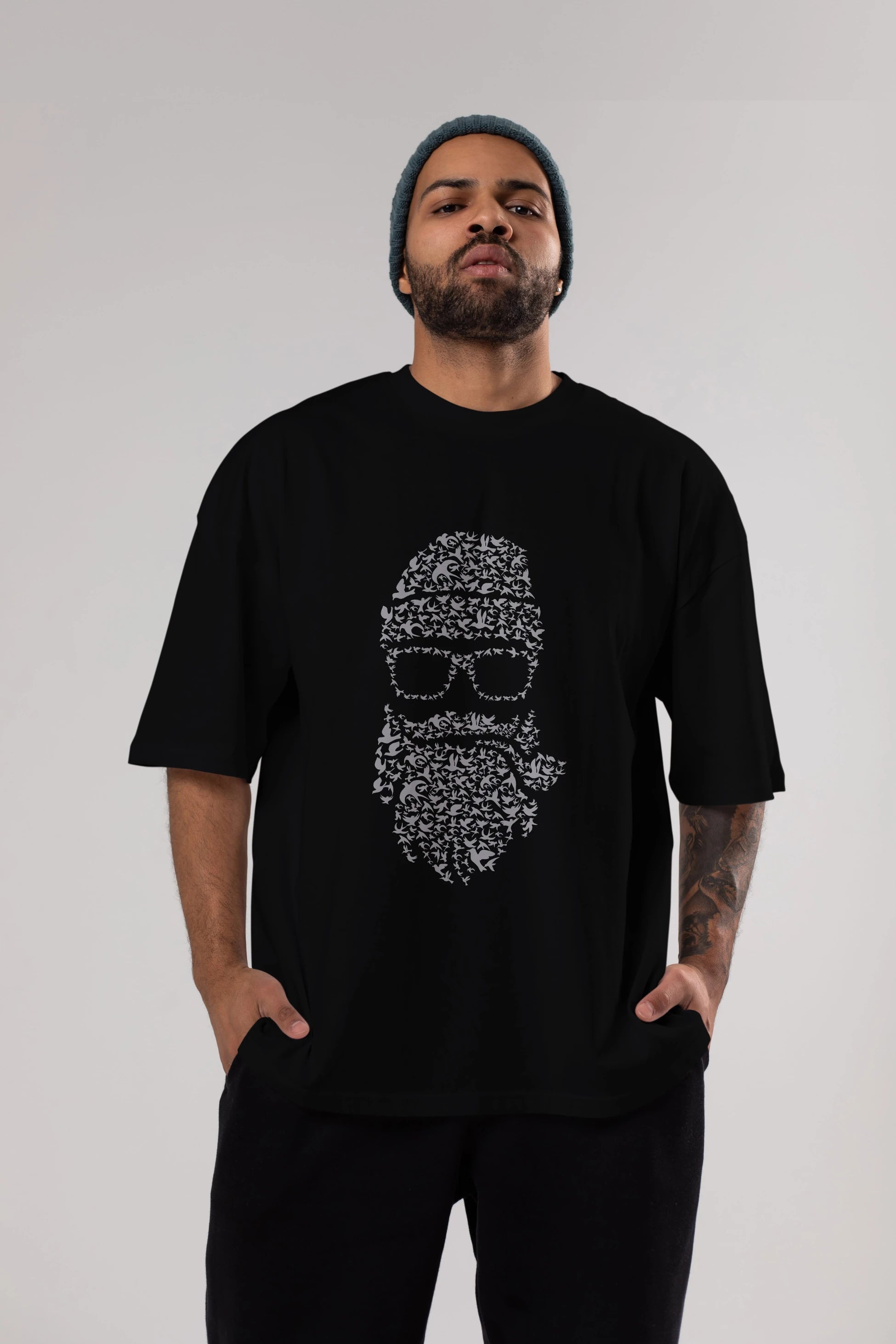 Birds Beard Ön Baskılı Oversize t-shirt %100 pamuk Erkek Kadın Unisex