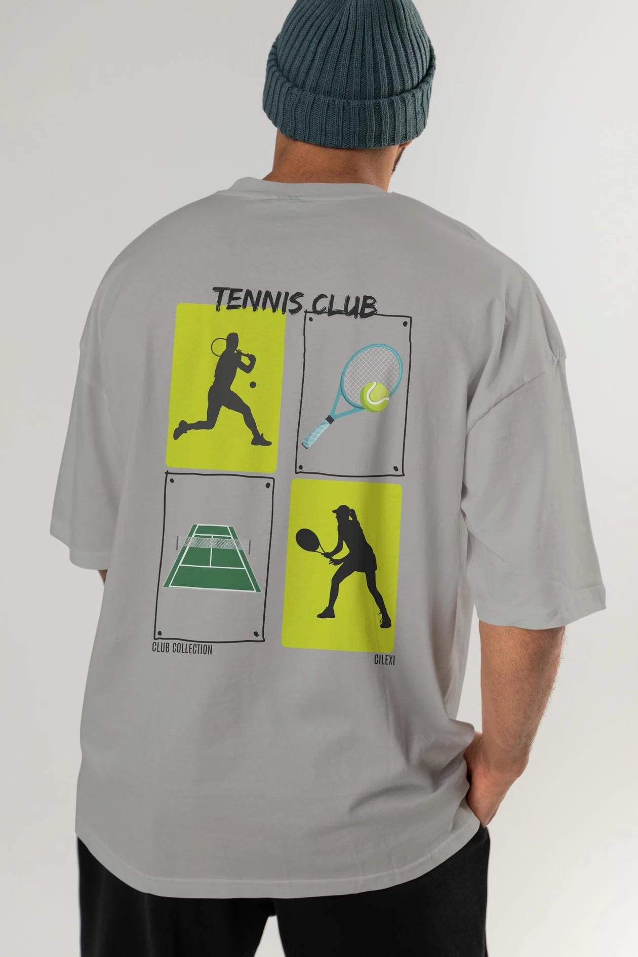 Tennis Club Arka Baskılı Oversize t-shirt Erkek Kadın %100 Pamuk Bisiklet Yaka tişort