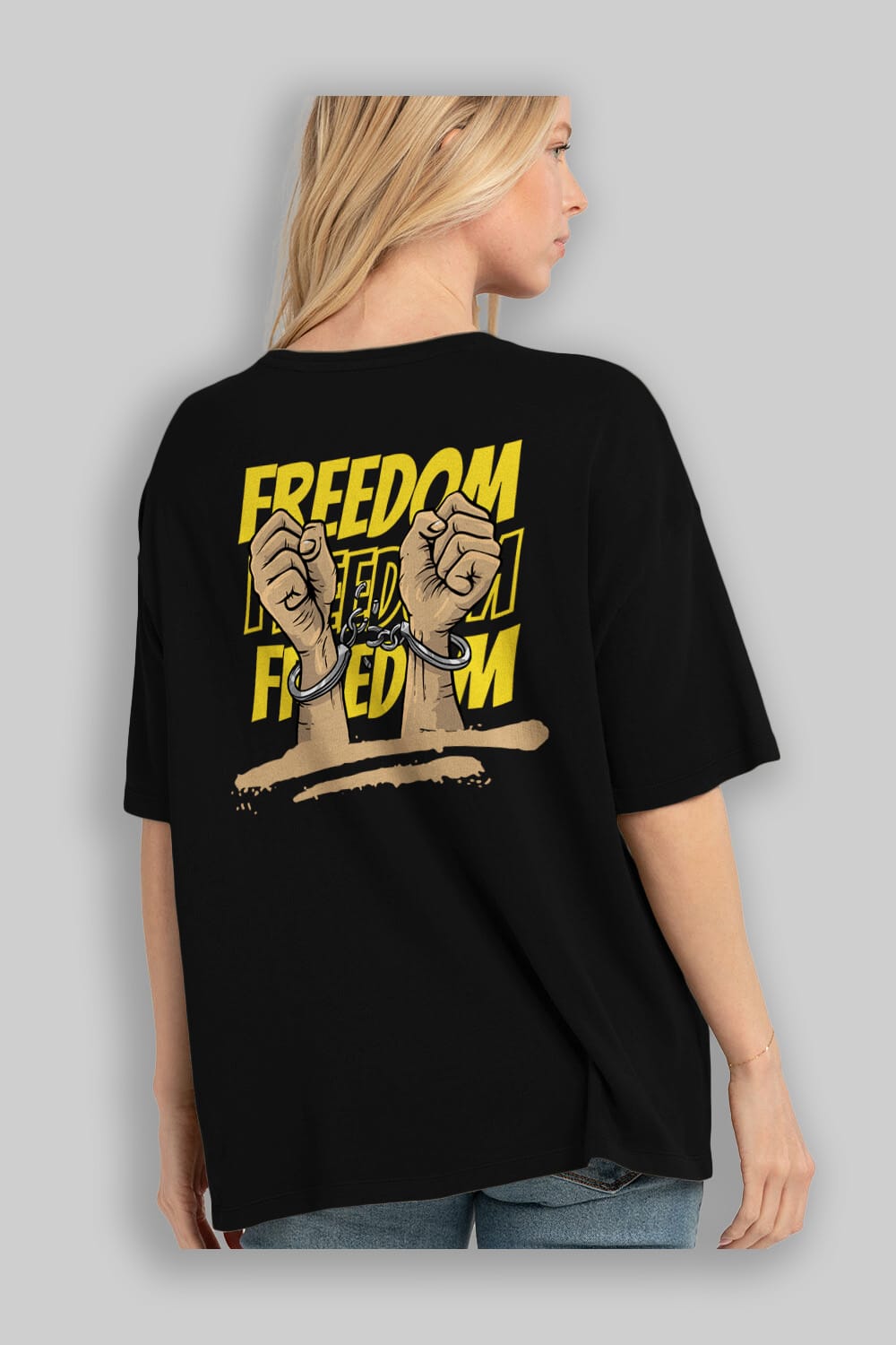 Freedom Yazılı Arka Baskılı Oversize t-shirt Erkek Kadın Unisex