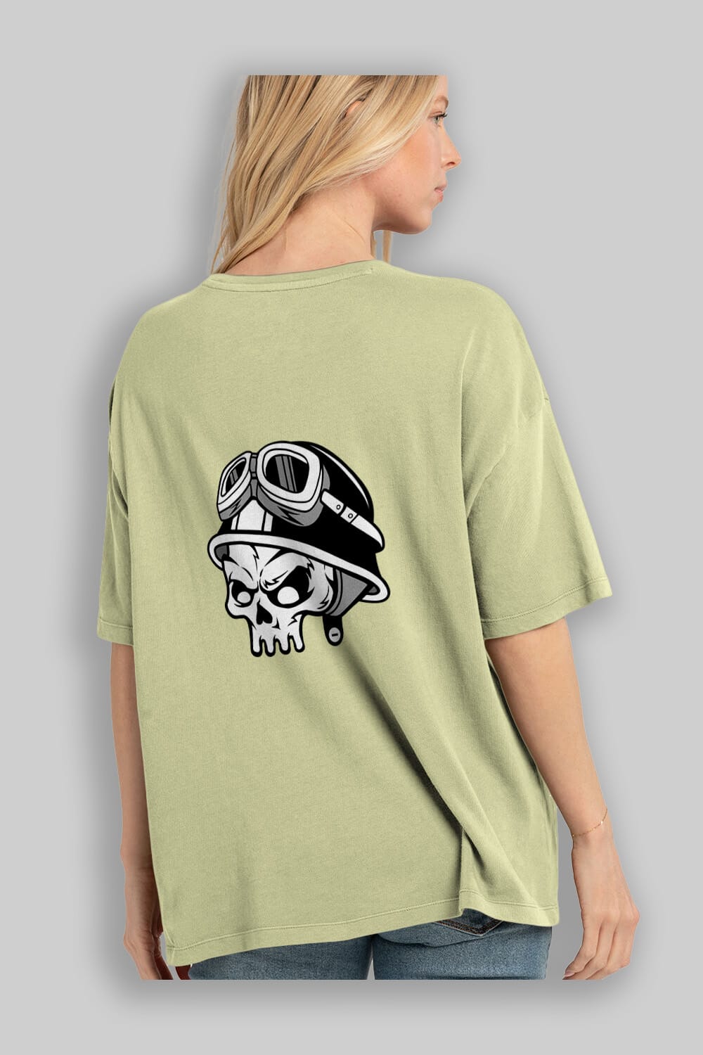 Biker Helmet Arka Baskılı Oversize t-shirt Erkek Kadın Unisex %100 Pamuk tişort
