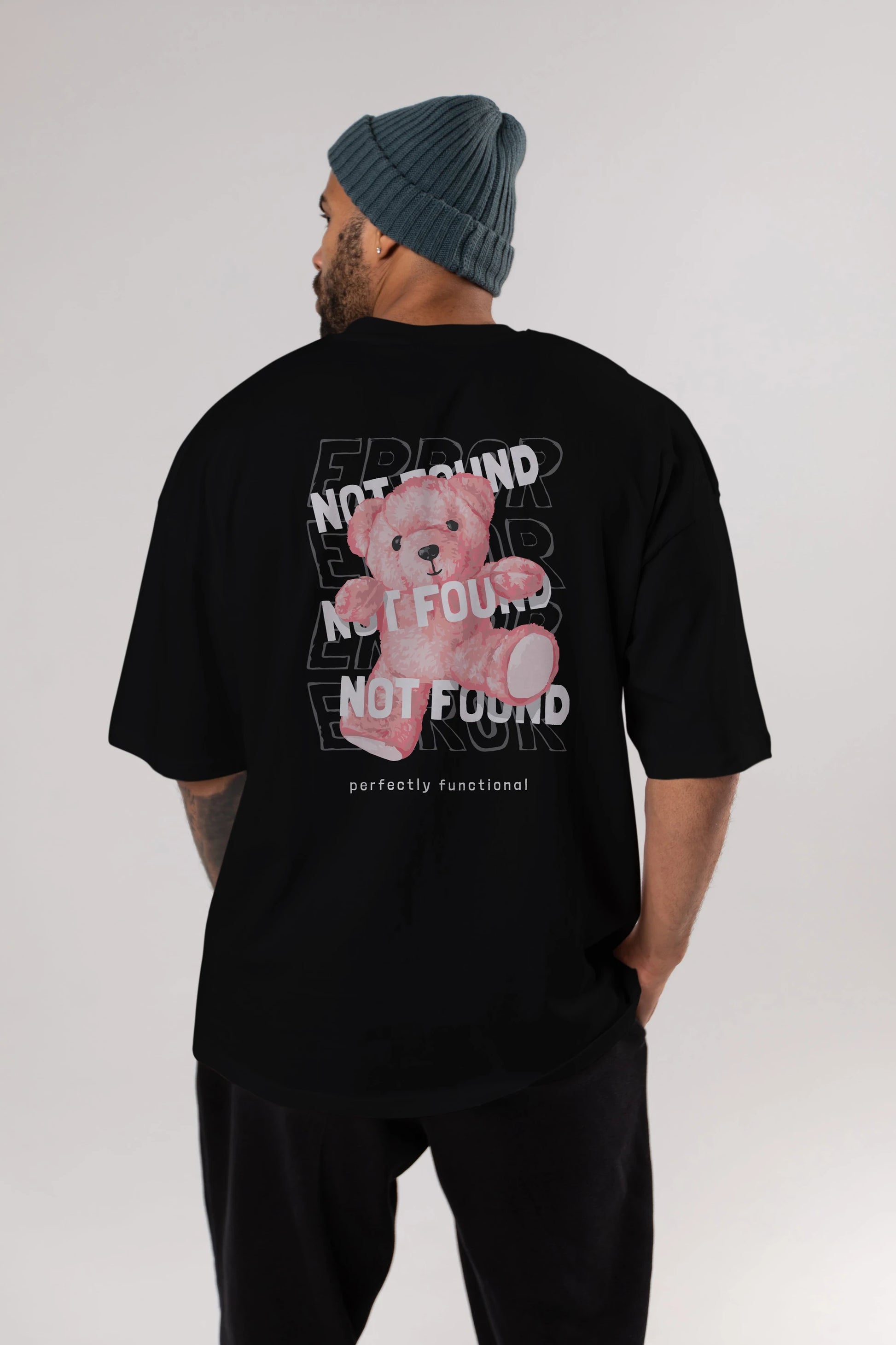 Error Not Found Bear Arka Baskılı Oversize t-shirt Erkek Kadın Unisex