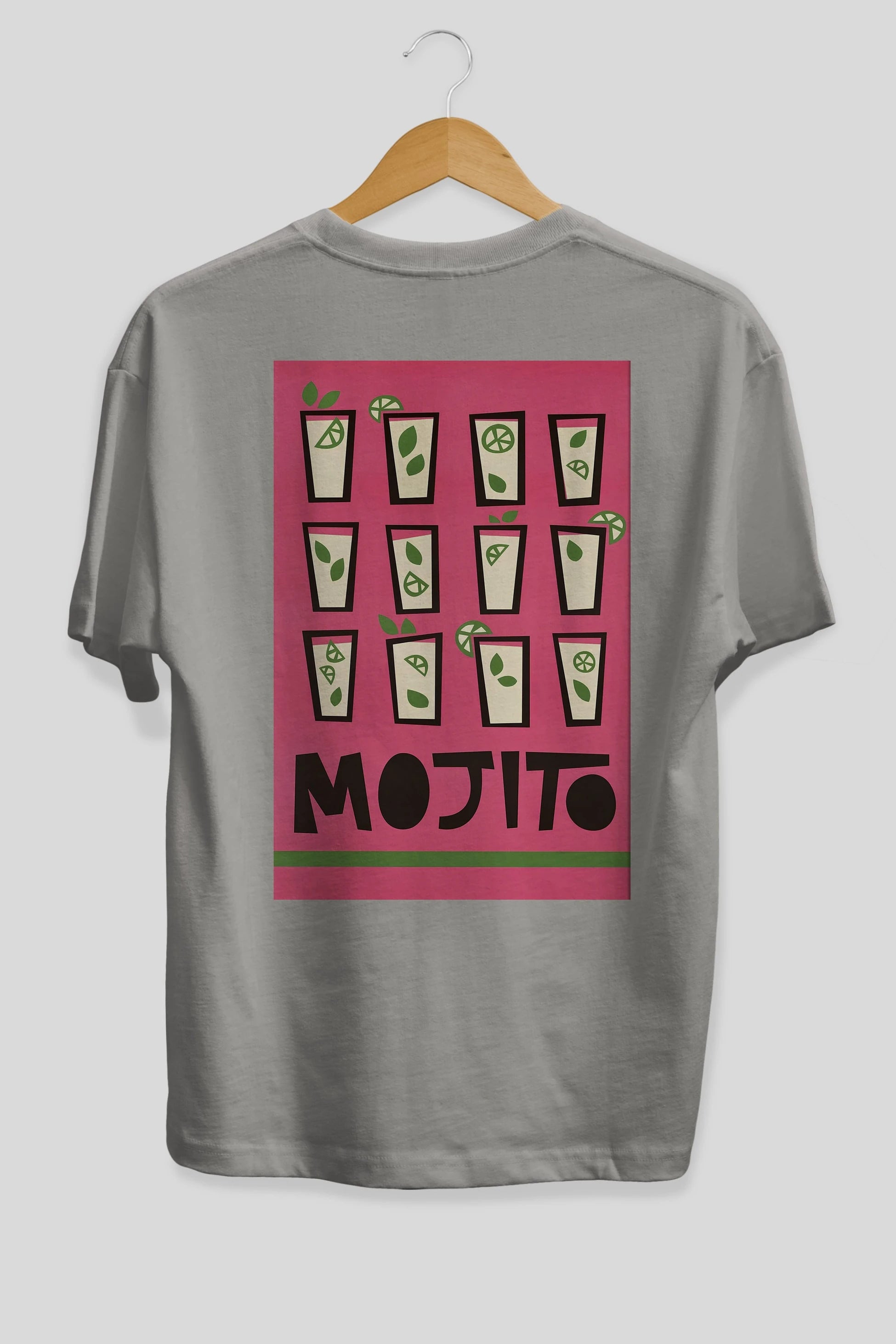 Mojito Arka Baskılı Oversize t-shirt Erkek Kadın Unisex %100 Pamuk Bisiklet Yaka tişort
