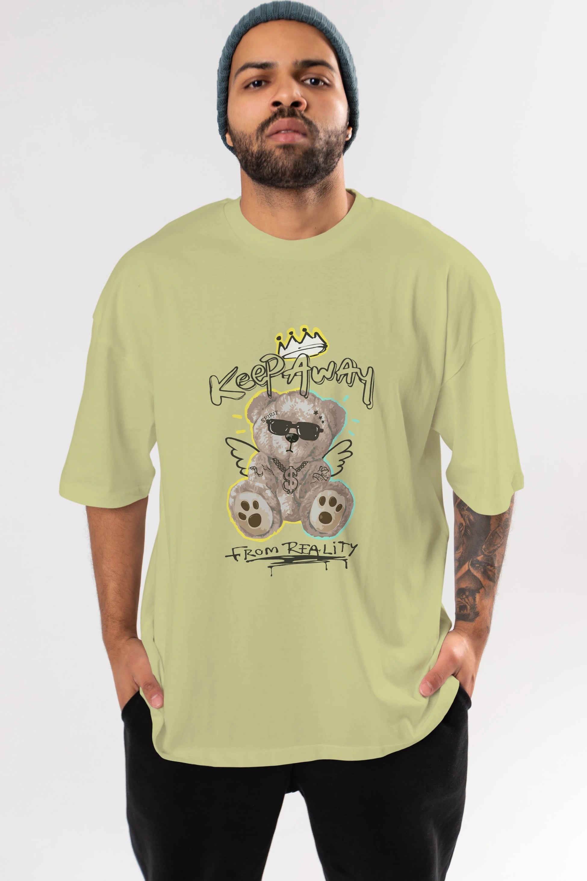 Keep Away Bear 2 Ön Baskılı Oversize t-shirt Erkek Kadın Unisex