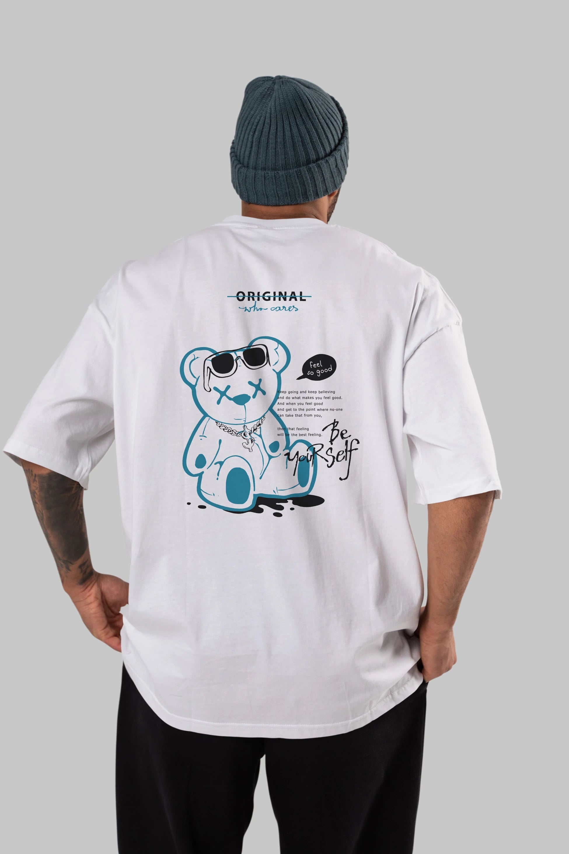 Feel So Good Bear Arka Baskılı Oversize t-shirt Erkek Kadın Unisex