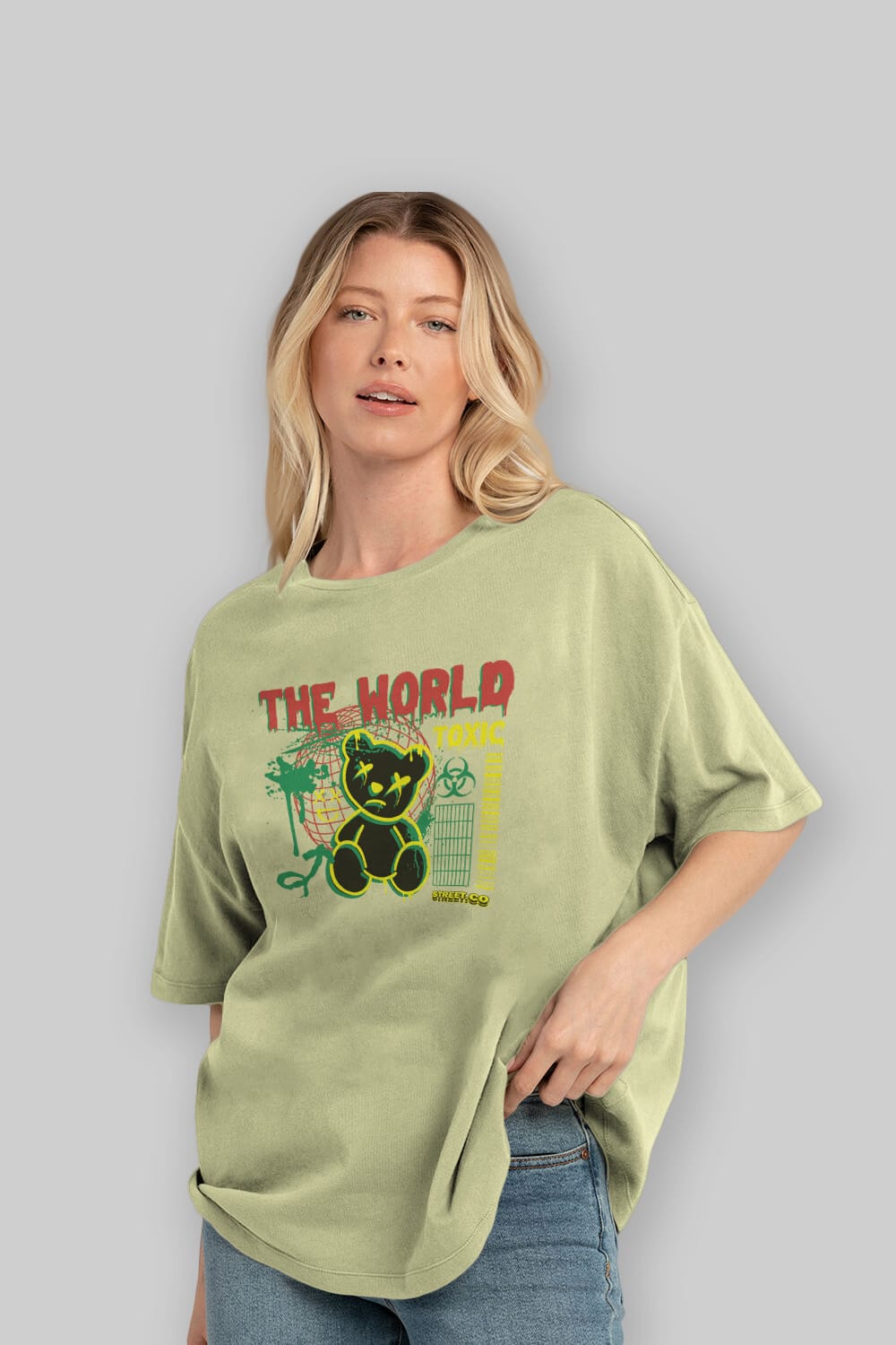 The World Toxic Bear Ön Baskılı Oversize t-shirt Erkek Kadın Unisex