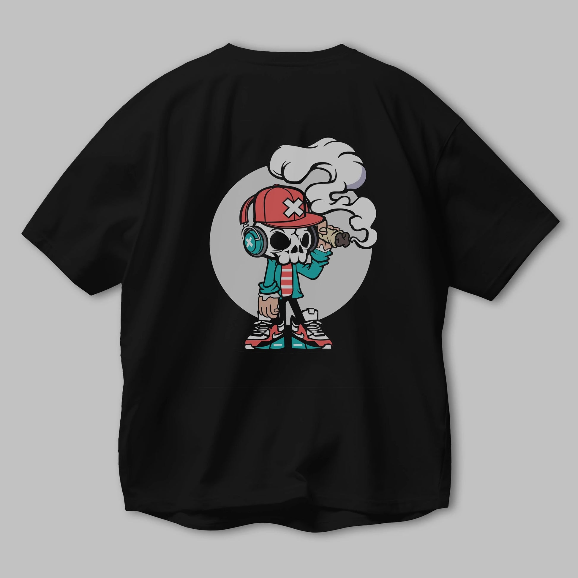 Skull Headphone Arka Baskılı Oversize t-shirt Erkek Kadın Unisex %100 Pamuk tişort