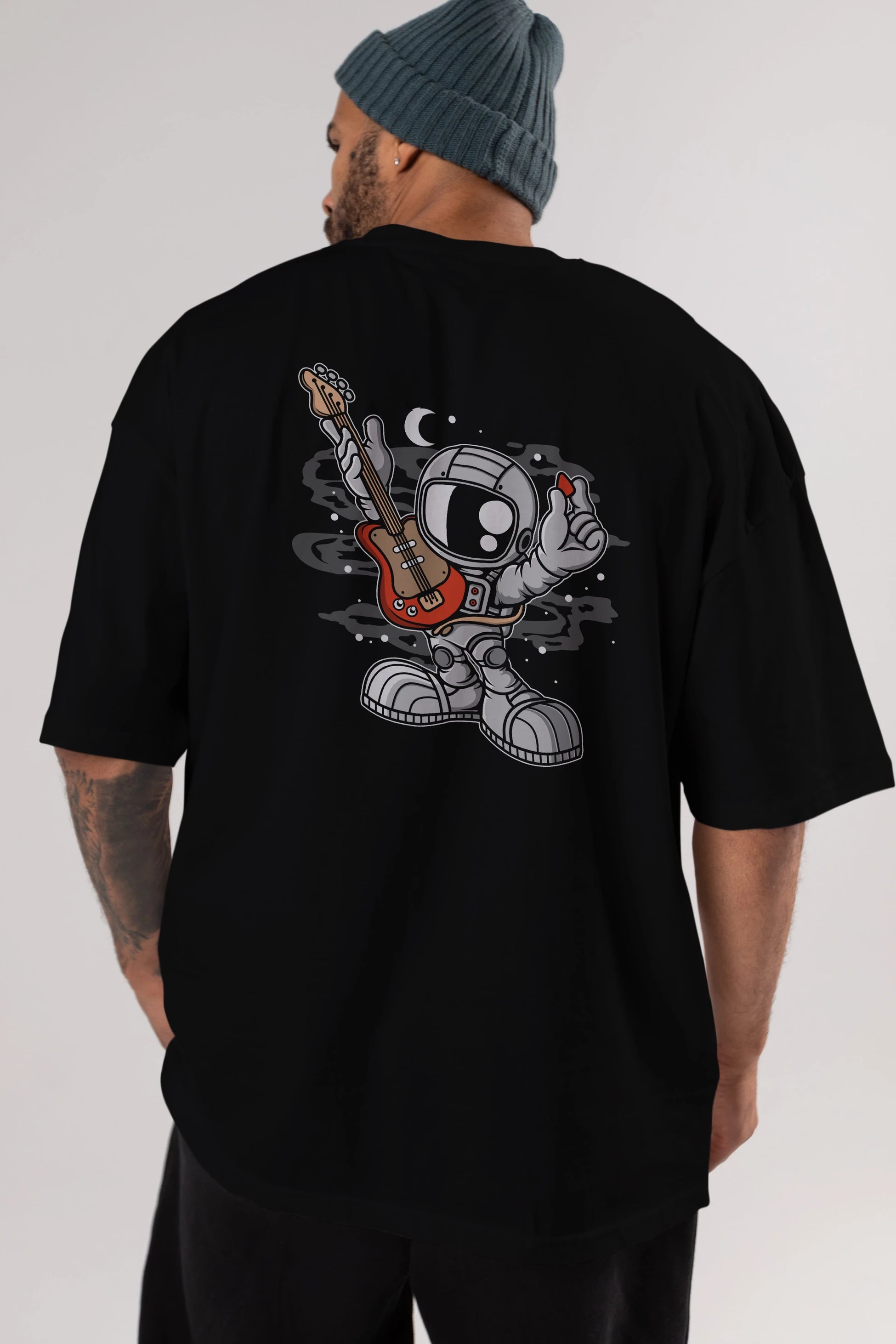 Astronaut Guitar Arka Baskılı Oversize t-shirt Erkek Kadın Unisex