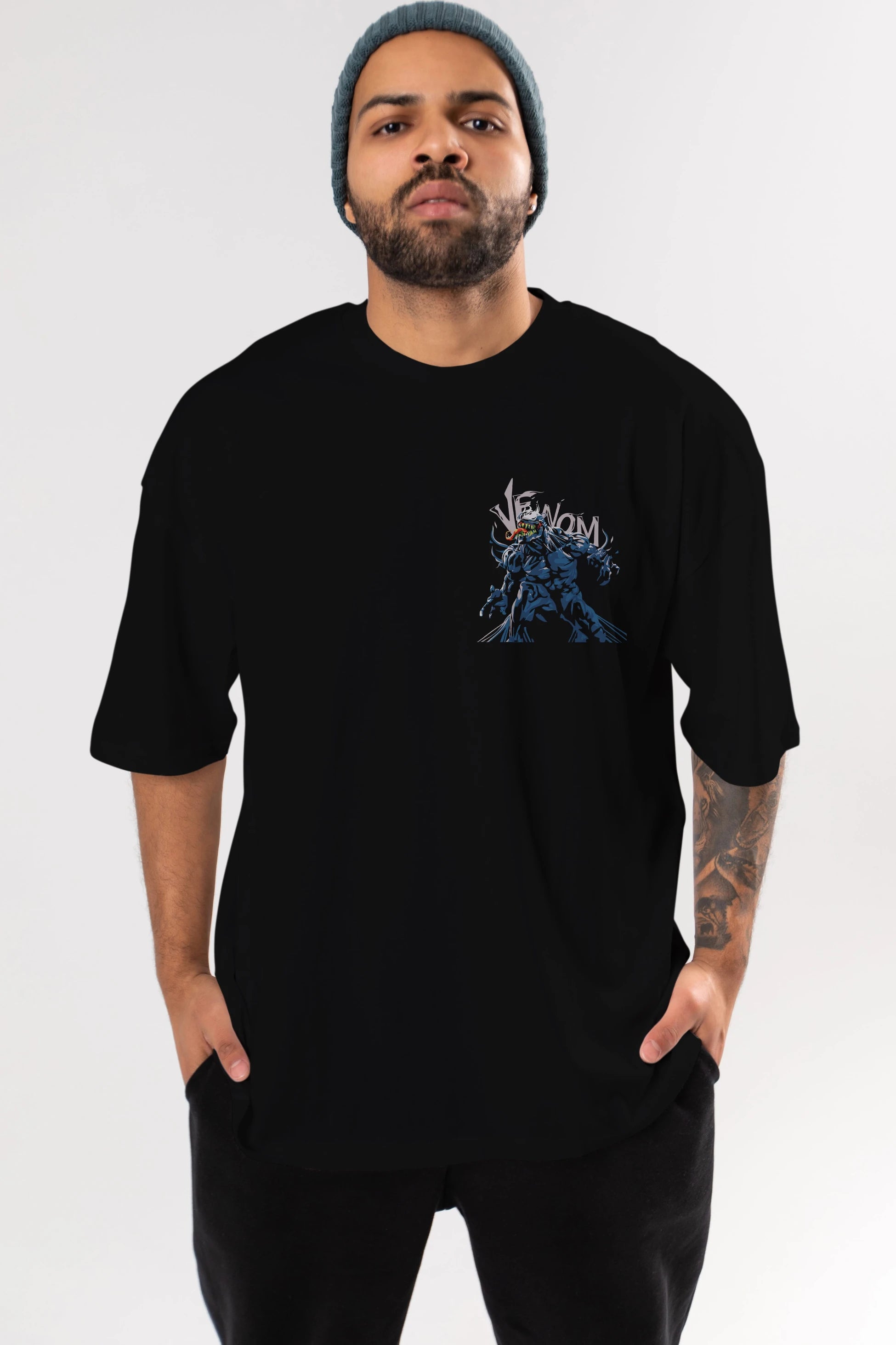 Venom (8) Ön Sol Baskılı Oversize t-shirt Erkek Kadın Unisex %100 Pamuk Bisiklet Yaka tişort