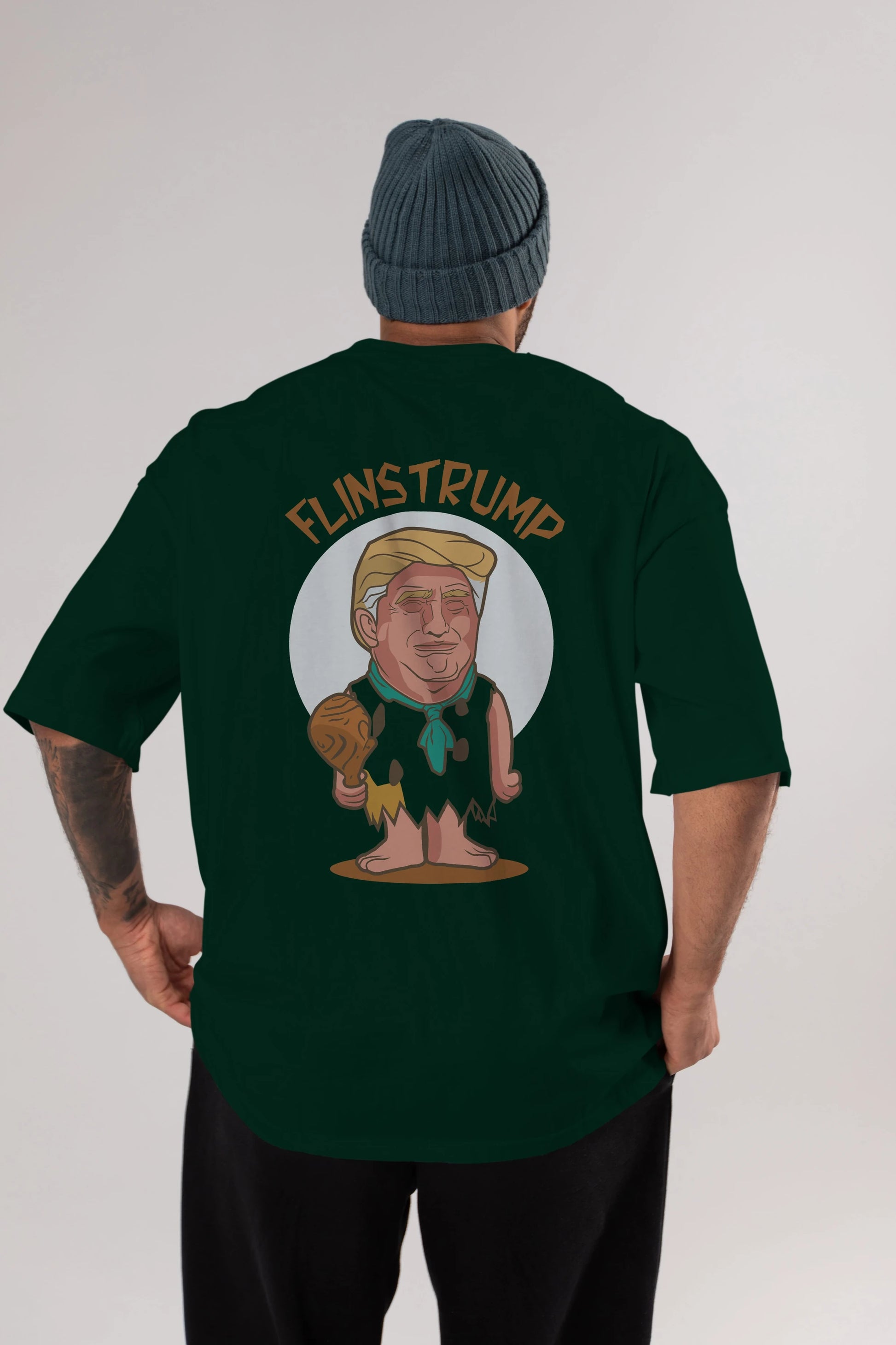 Flinstrump Arka Baskılı Oversize t-shirt Erkek Kadın Unisex %100 Pamuk tişort