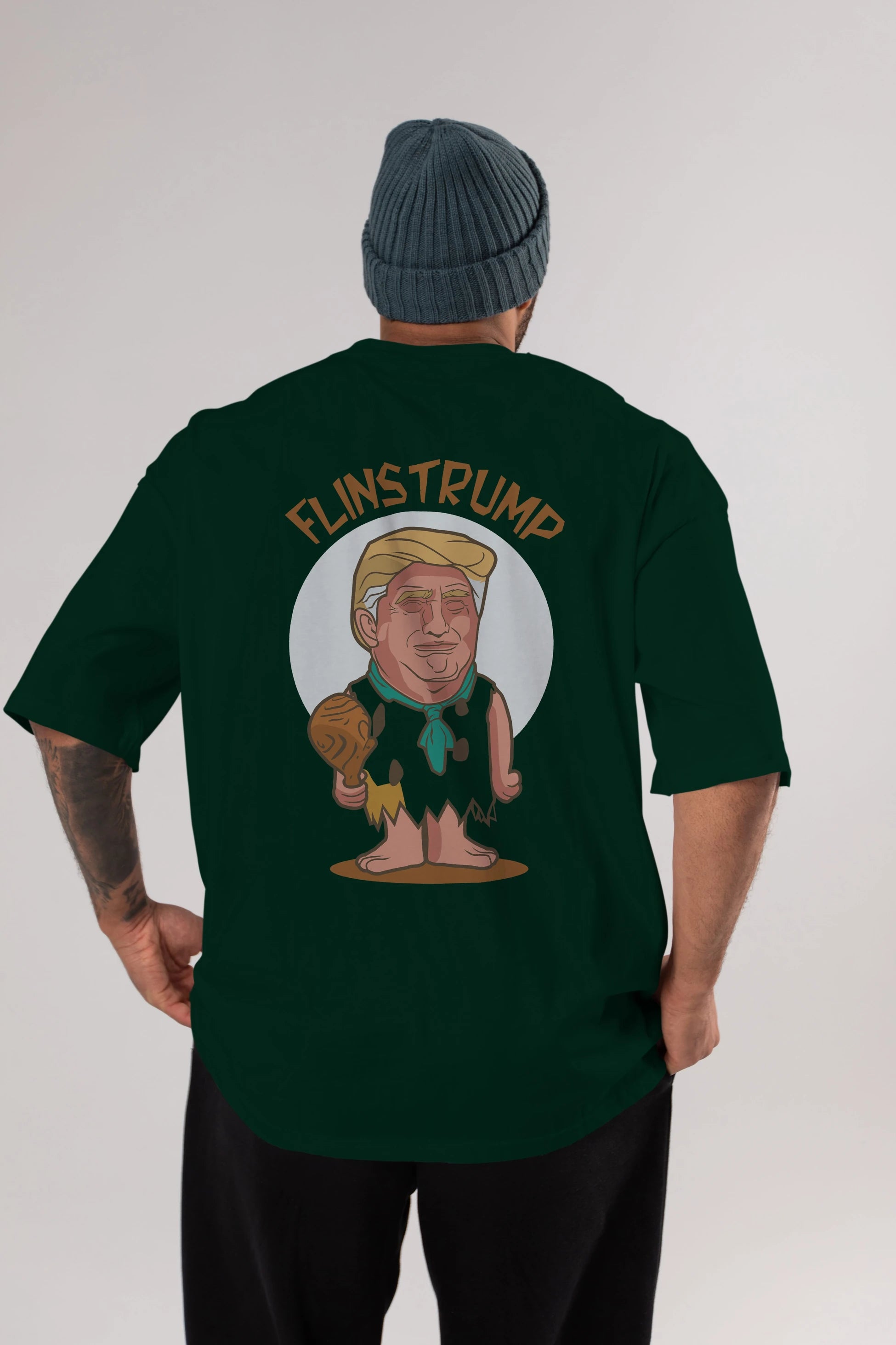 Flinstrump Arka Baskılı Oversize t-shirt Erkek Kadın Unisex %100 Pamuk tişort