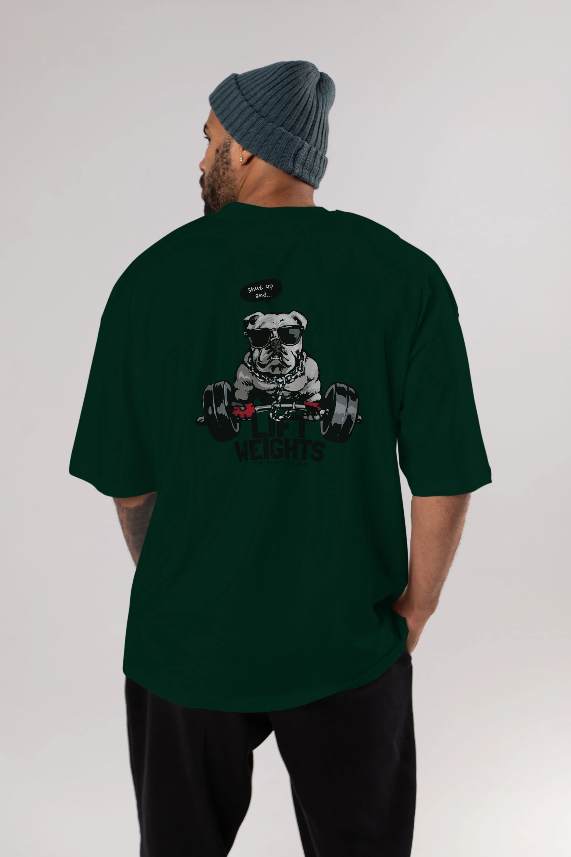 Teddy Bear Lift Weights Arka Baskılı Oversize t-shirt Erkek Kadın Unisex %100 Pamuk