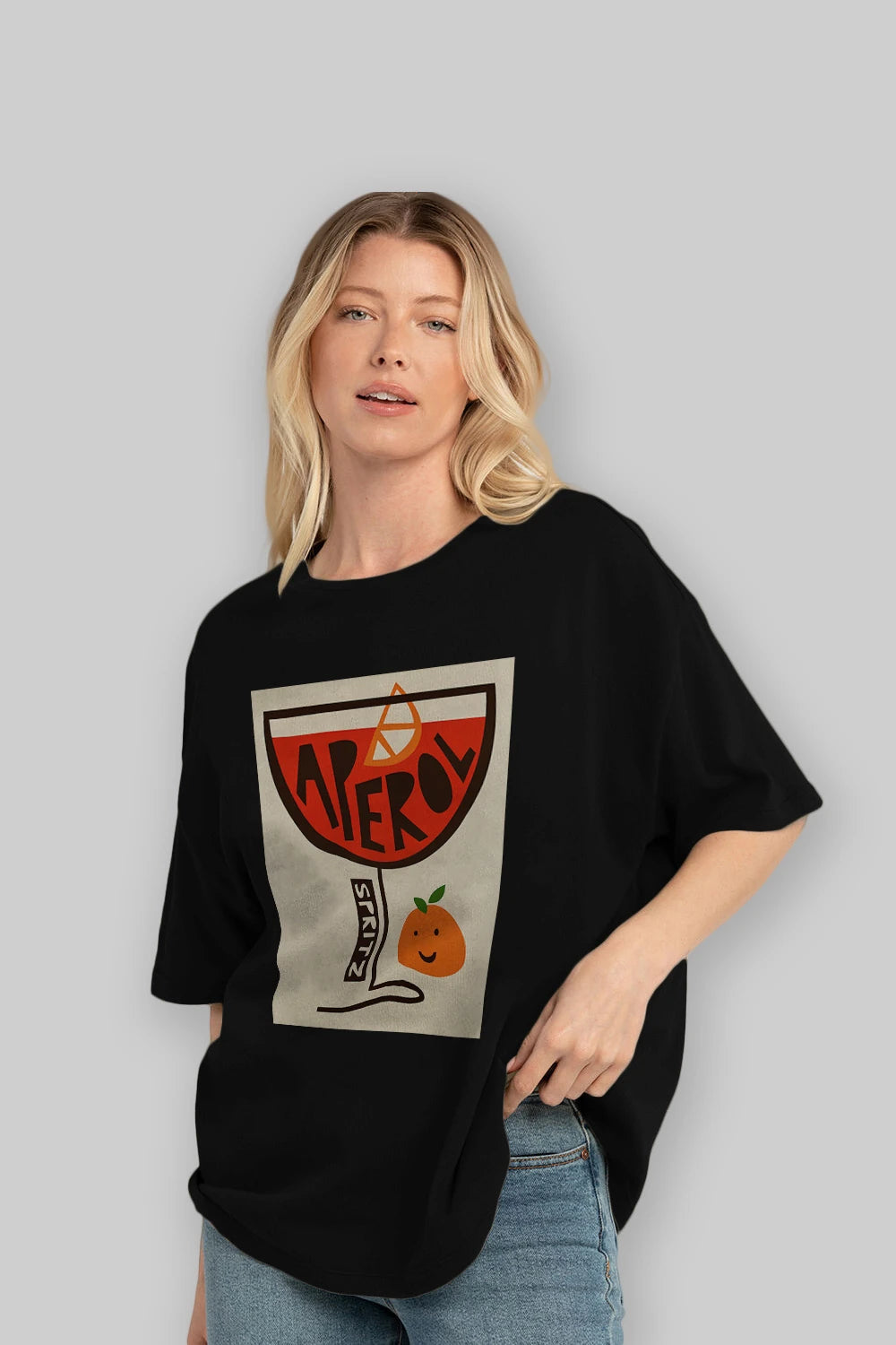 Aperol Spritz 9 Ön Baskılı Oversize t-shirt Erkek Kadın Unisex %100 Pamuk Bisiklet Yaka tişort