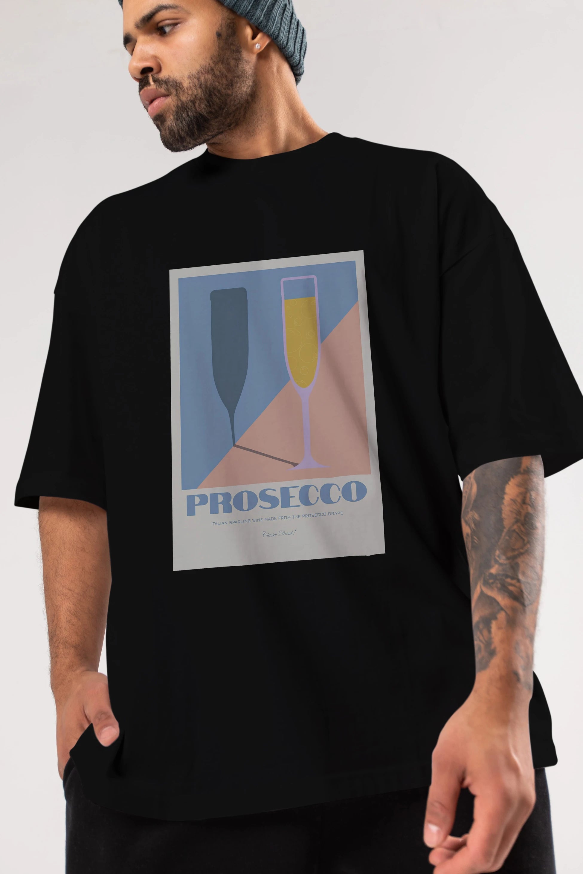 Prosecco Ön Baskılı Oversize t-shirt Erkek Kadın Unisex %100 Pamuk Bisiklet Yaka tişort