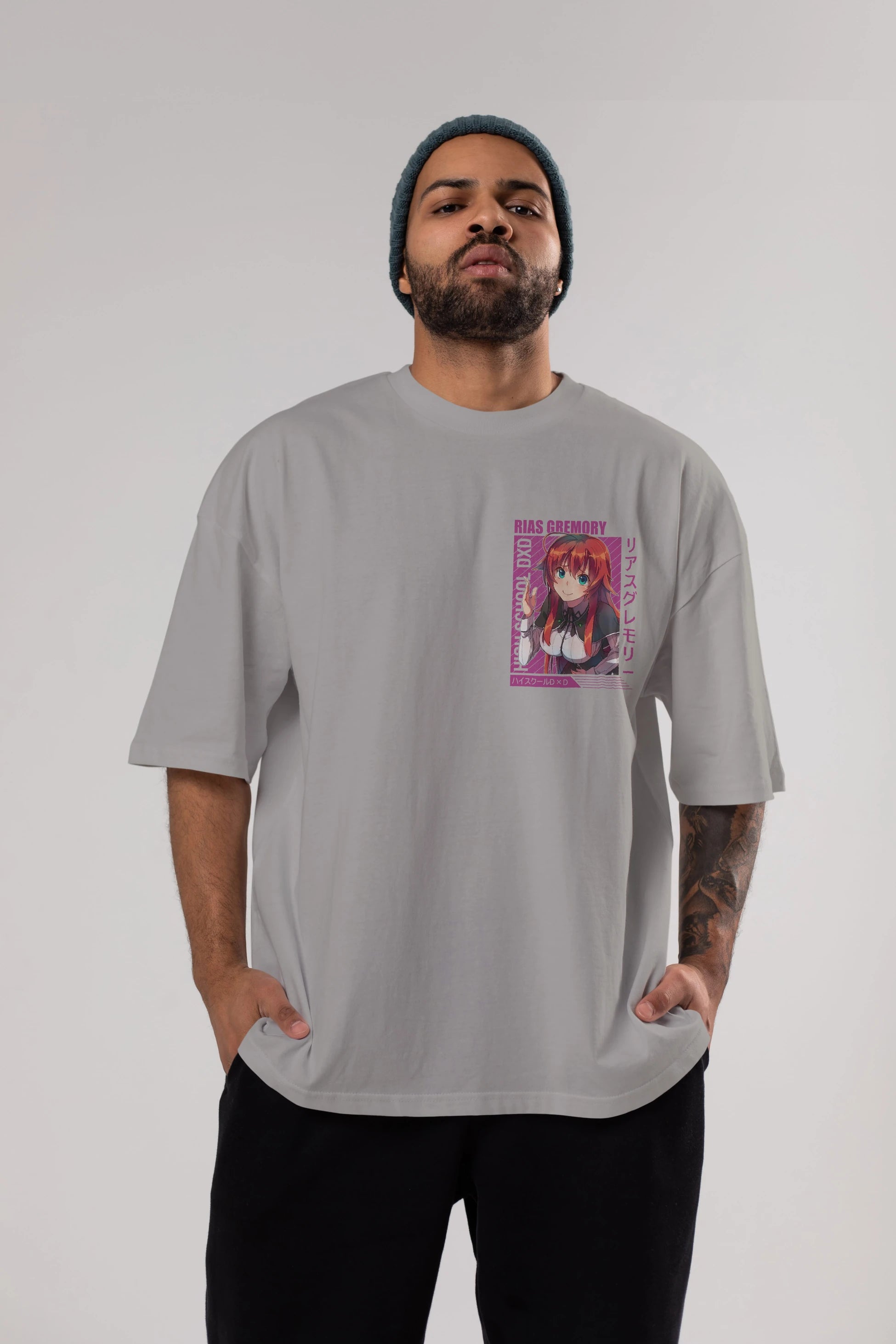 Rias Gremory 10 Ön Sol Baskılı Oversize t-shirt Erkek Kadın Unisex %100 Pamuk Bisiklet Yaka tişort