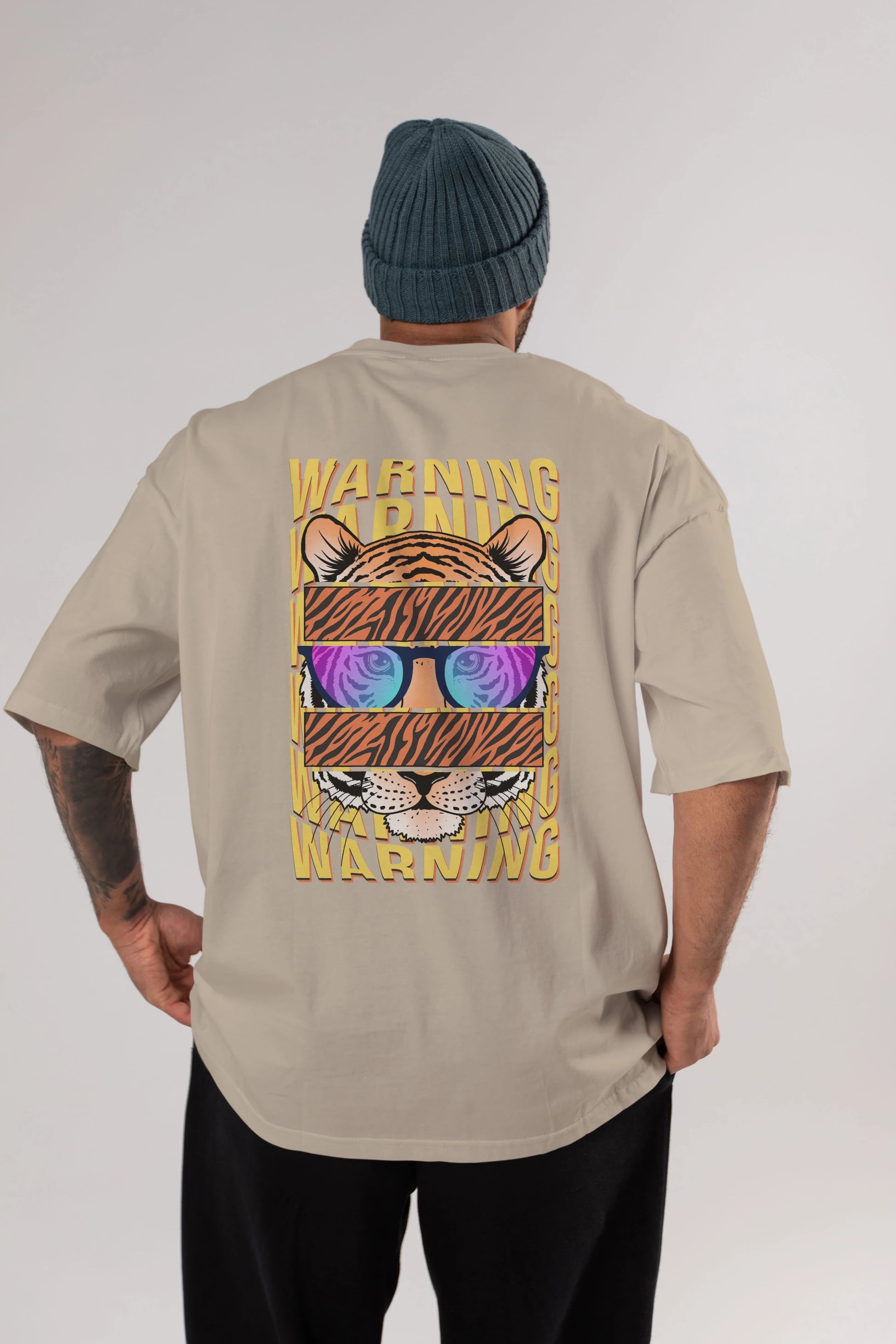 Warning Yazılı Arka Baskılı Oversize t-shirt Erkek Kadın Unisex