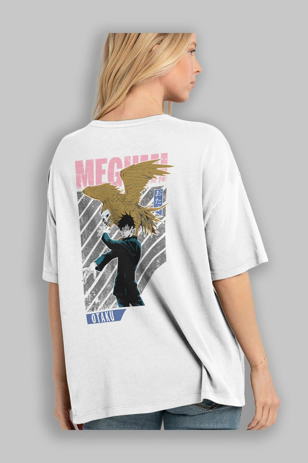 Megumi Fushiguro 2 Anime Arka Baskılı Oversize t-shirt Erkek Kadın Unisex