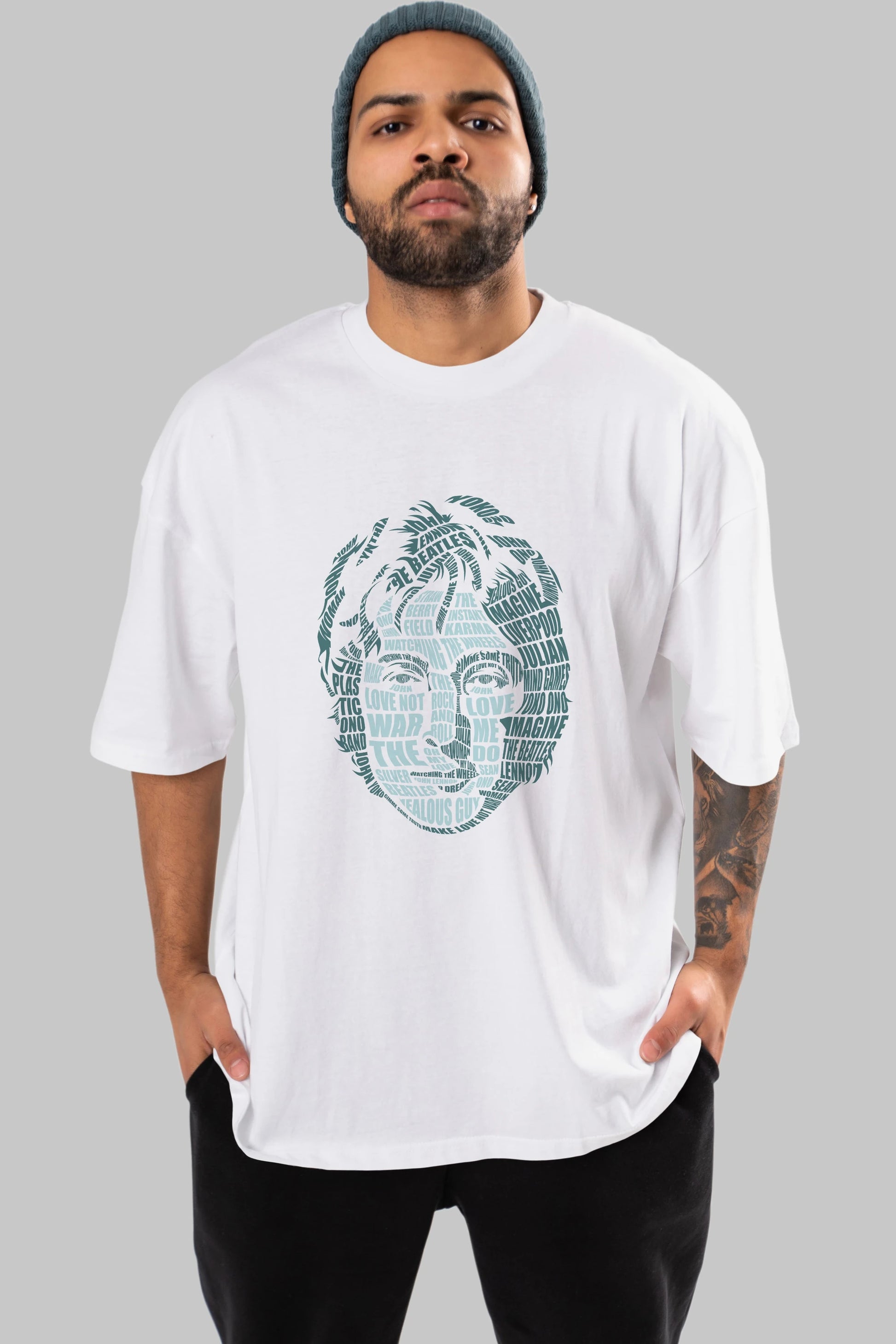 John Lennon Calligram Ön Baskılı Oversize t-shirt %100 pamuk Erkek Kadın Unisex