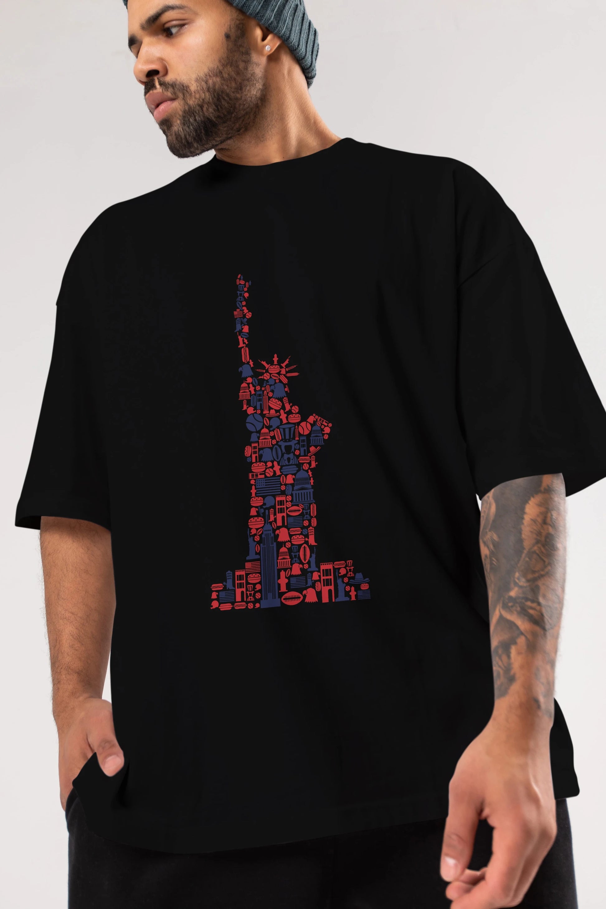 Liberty Ön Baskılı Oversize t-shirt %100 pamuk Erkek Kadın Unisex