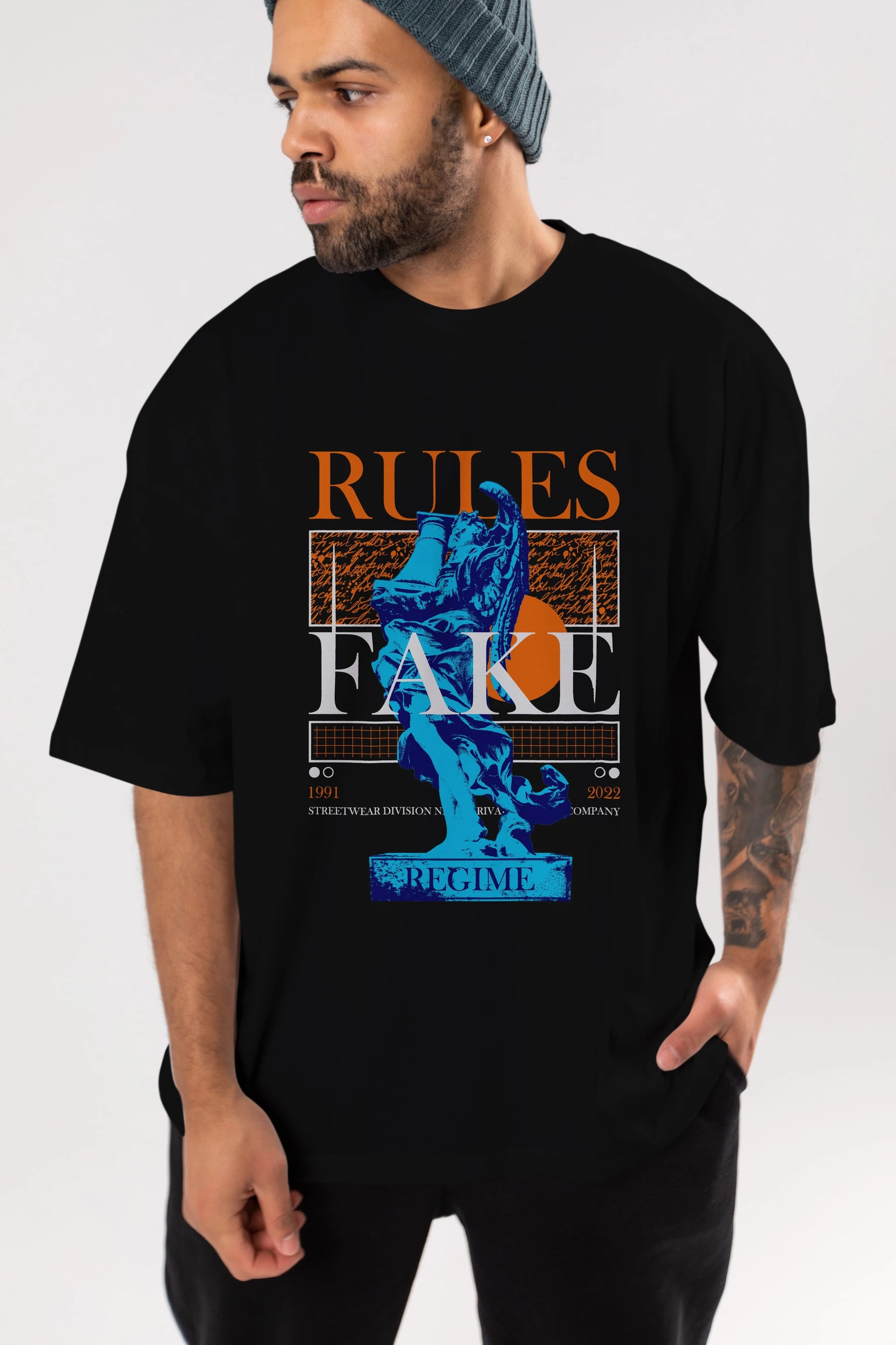 Rules Fake Ön Baskılı Oversize t-shirt Erkek Kadın Unisex
