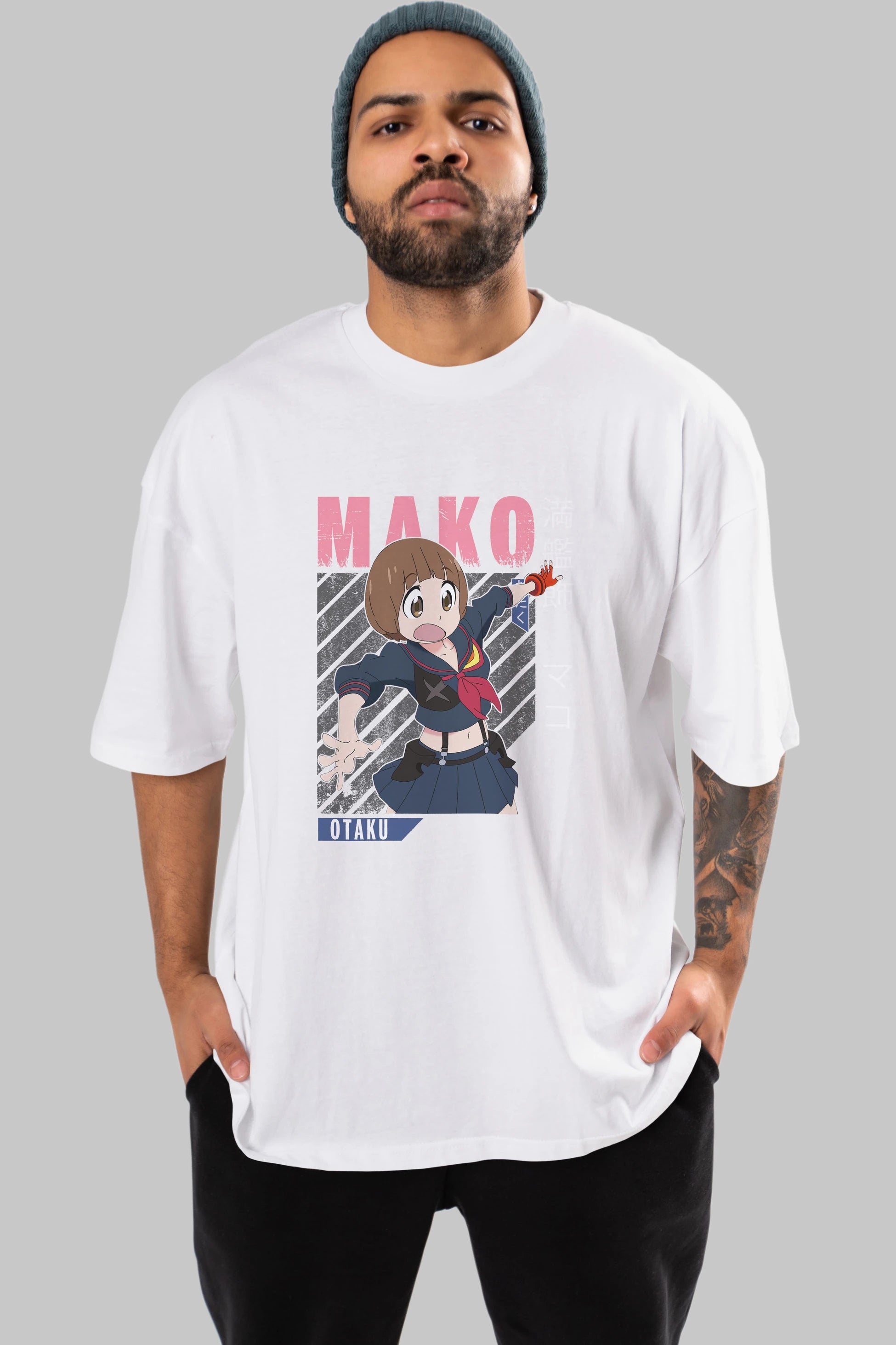 Mako Mankanshoku 2 Anime Ön Baskılı Oversize t-shirt %100 pamuk Erkek Kadın Unisex