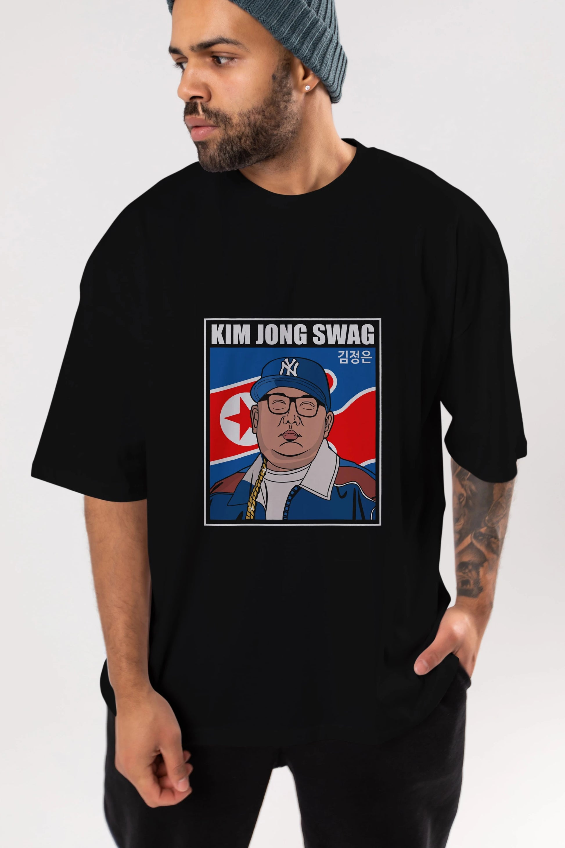King Jong Swag Ön Baskılı Oversize t-shirt Erkek Kadın Unisex %100 Pamuk tişort
