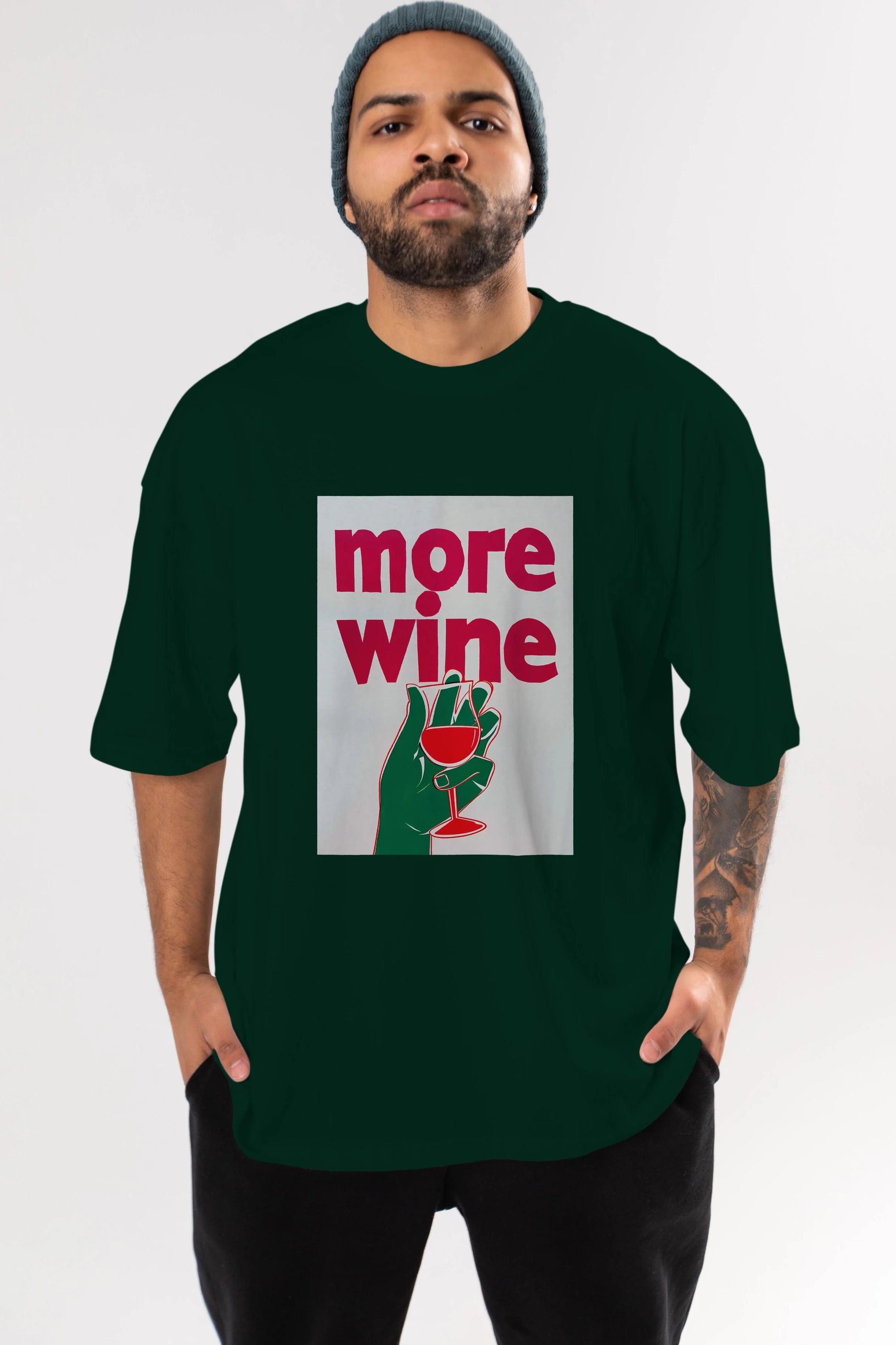 More Wine 3 Ön Baskılı Oversize t-shirt Erkek Kadın Unisex %100 Pamuk Bisiklet Yaka tişort