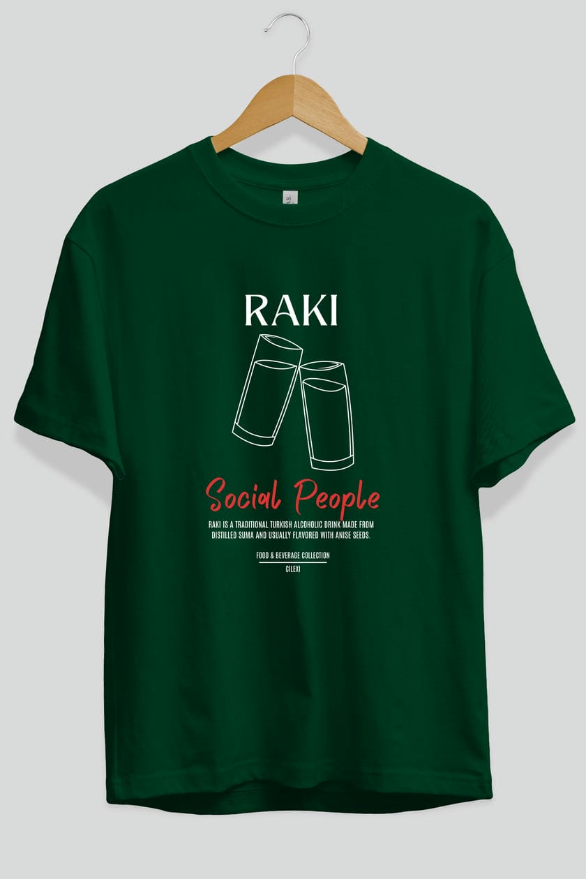 Rakı Kokteyl Serisi ön Baskılı Oversize t-shirt Erkek Kadın %100 Pamuk Bisiklet Yaka tişort