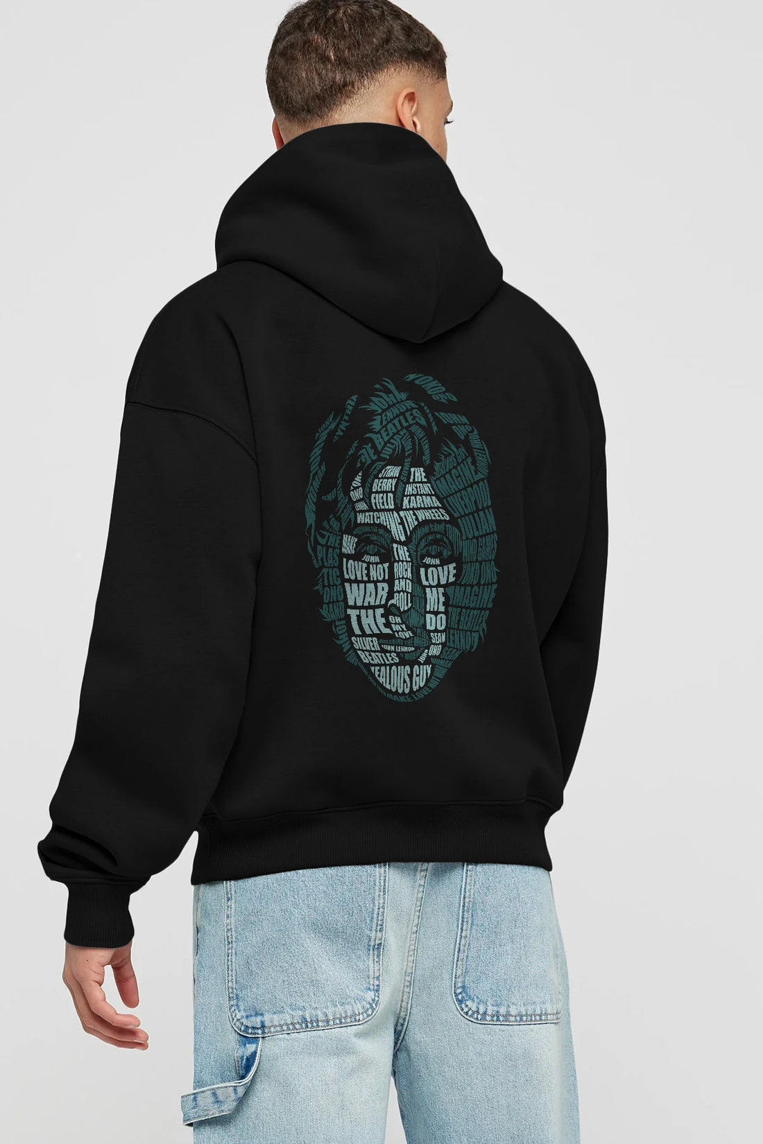 John Lennon Calligram Arka Baskılı Hoodie Oversize Kapüşonlu Sweatshirt Erkek Kadın Unisex