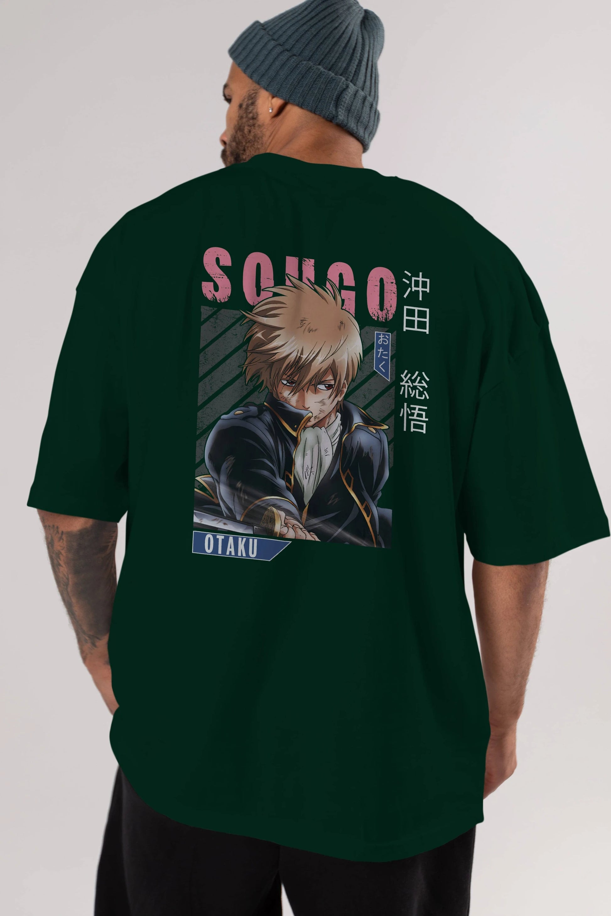 Sougo Okita GINTAMA Anime Arka Baskılı Oversize t-shirt Erkek Kadın Unisex