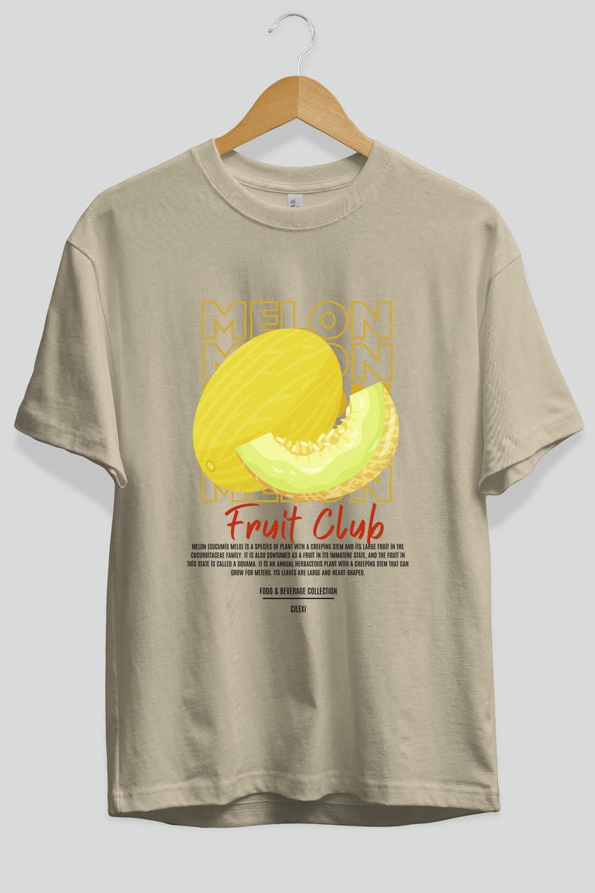 Melon Ön Baskılı Oversize t-shirt Erkek Kadın Pamuk Bisiklet Yaka tişort