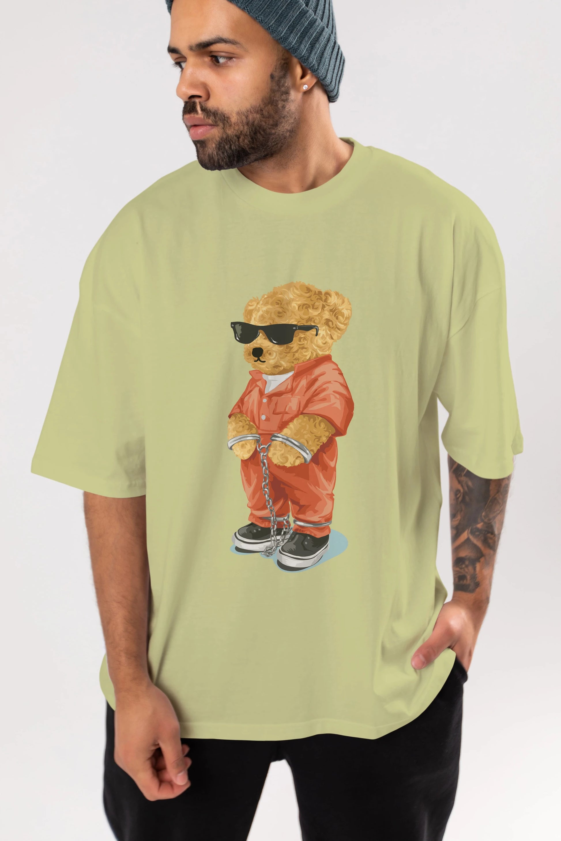 Teddy Bear Kodes Ön Baskılı Oversize t-shirt Erkek Kadın Unisex %100 Pamuk