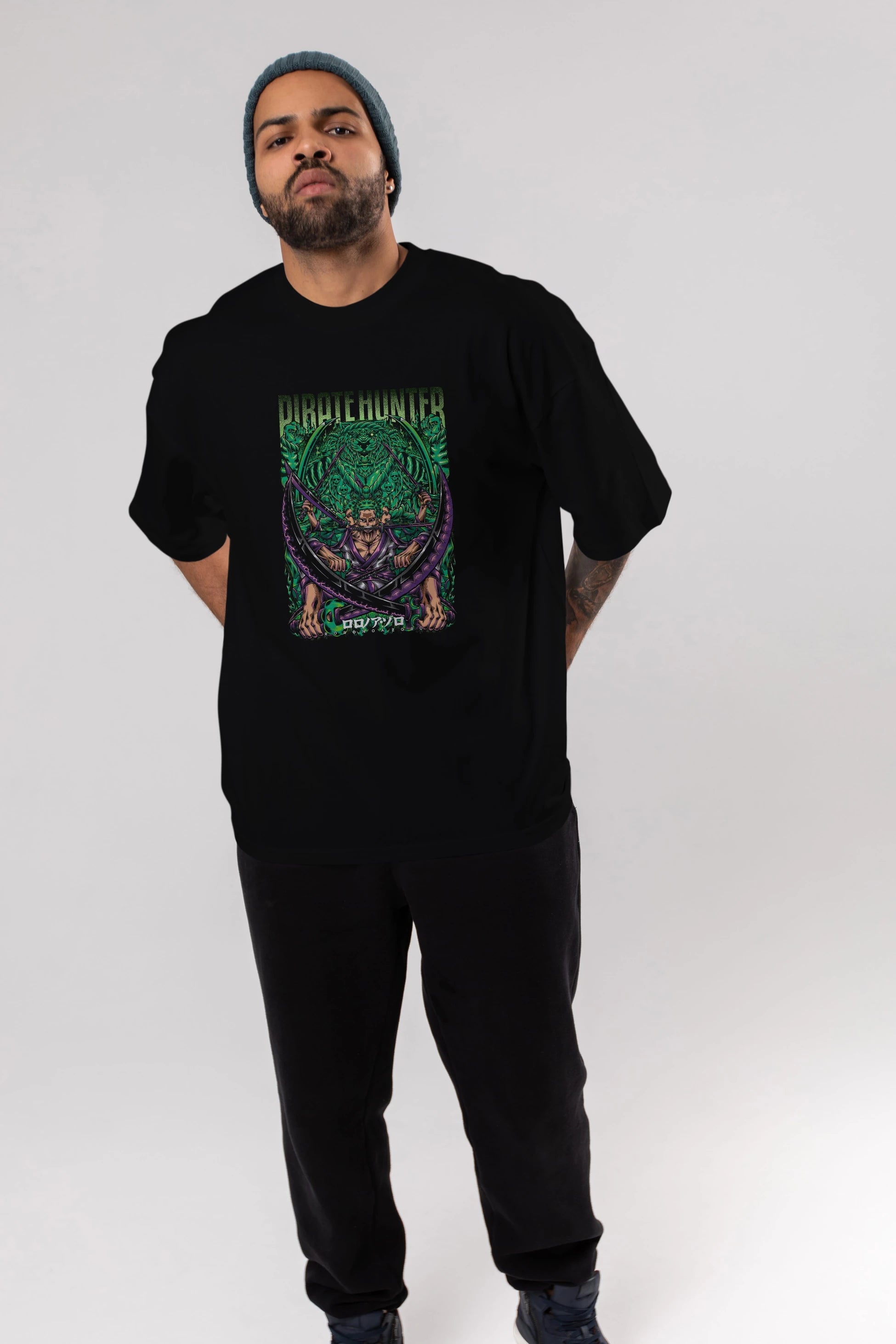 RORONOA ZORO 3 Anime Ön Baskılı Oversize t-shirt %100 pamuk Erkek Kadın Unisex