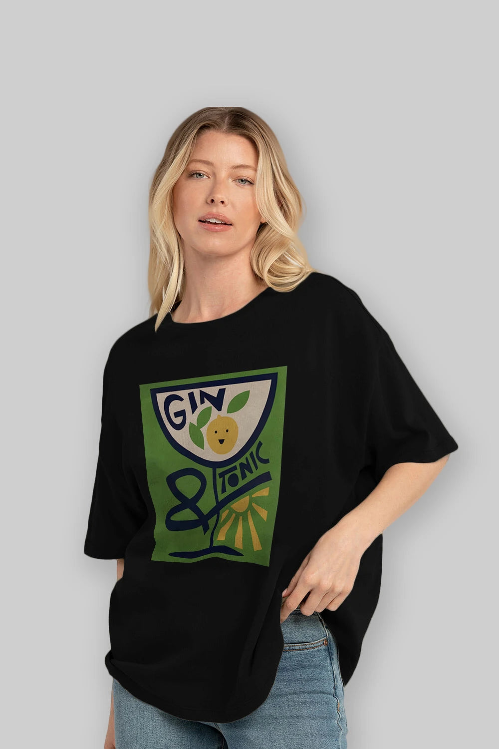Gin Tonic 3 Ön Baskılı Oversize t-shirt Erkek Kadın Unisex %100 Pamuk Bisiklet Yaka tişort