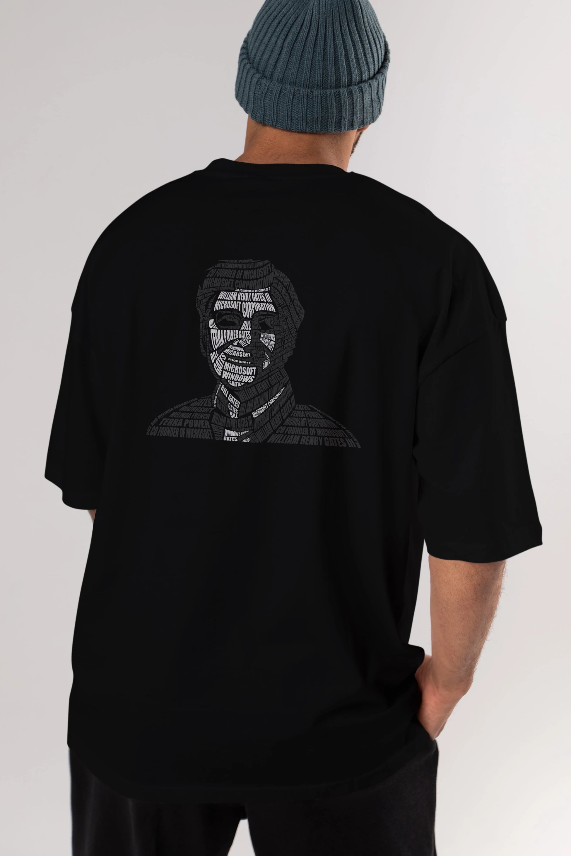 Bill Gates Calligram Arka Baskılı Oversize t-shirt %100 pamuk Erkek Kadın Unisex
