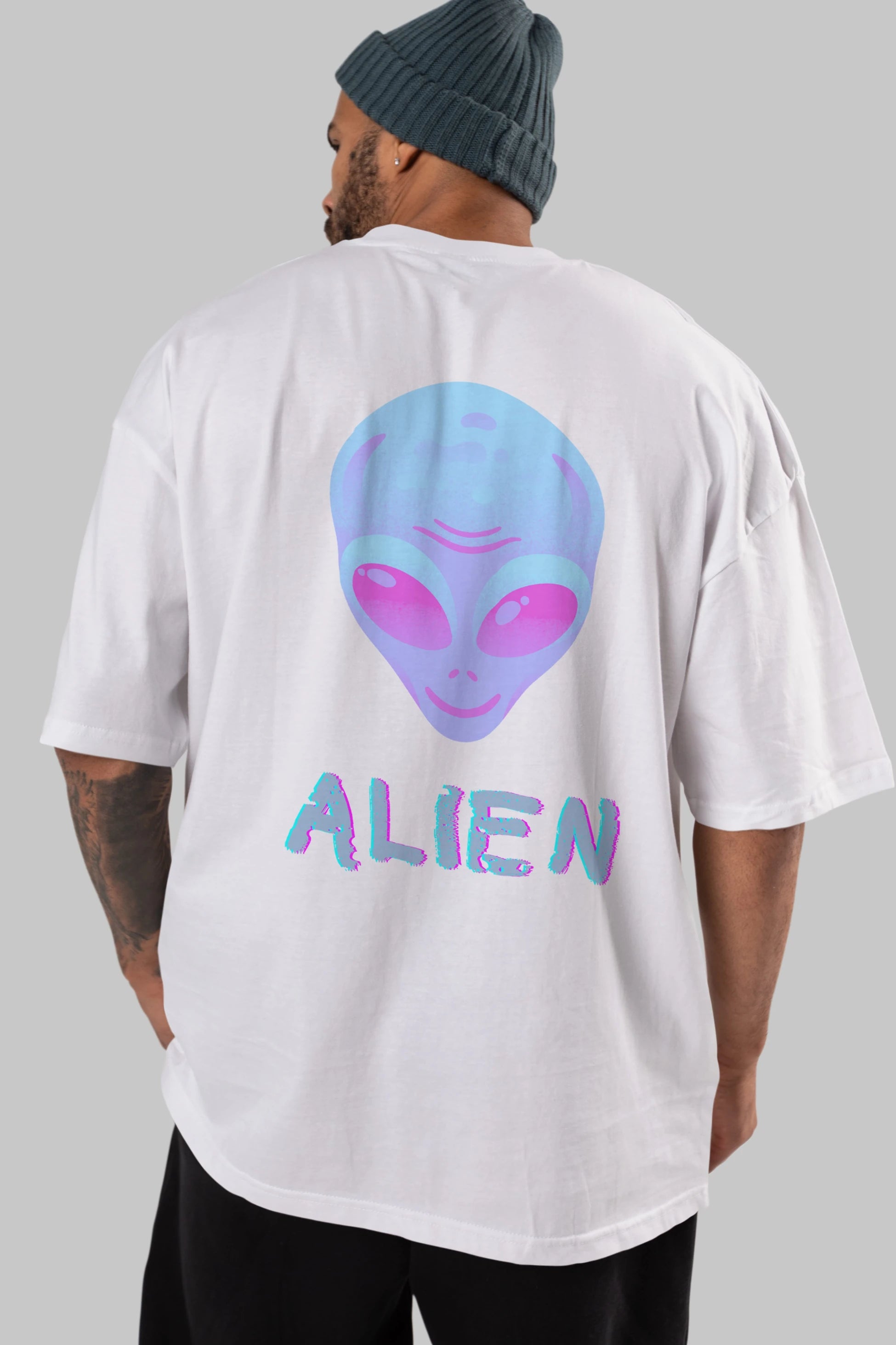 Alien Arka Baskılı Oversize t-shirt Erkek Kadın Unisex