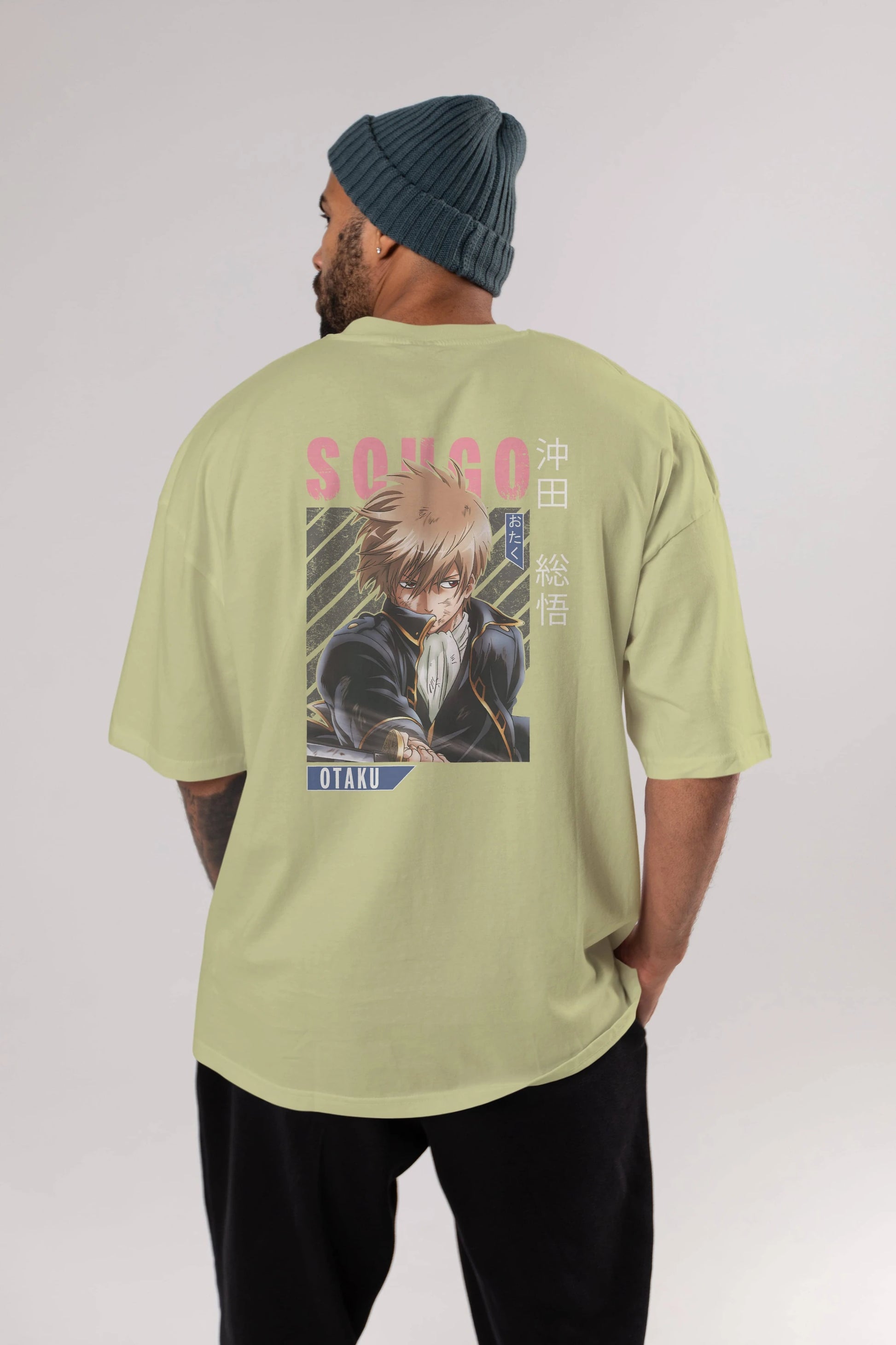 Sougo Okita GINTAMA Anime Arka Baskılı Oversize t-shirt Erkek Kadın Unisex